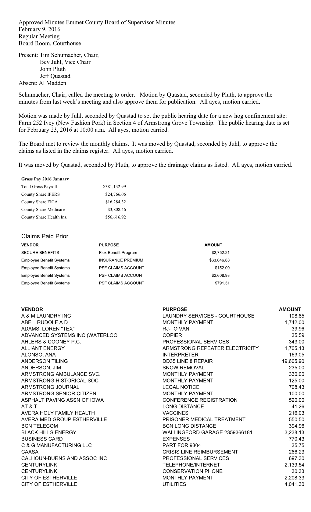 Approved Minutes Emmet County Board of Supervisor Minutes s2