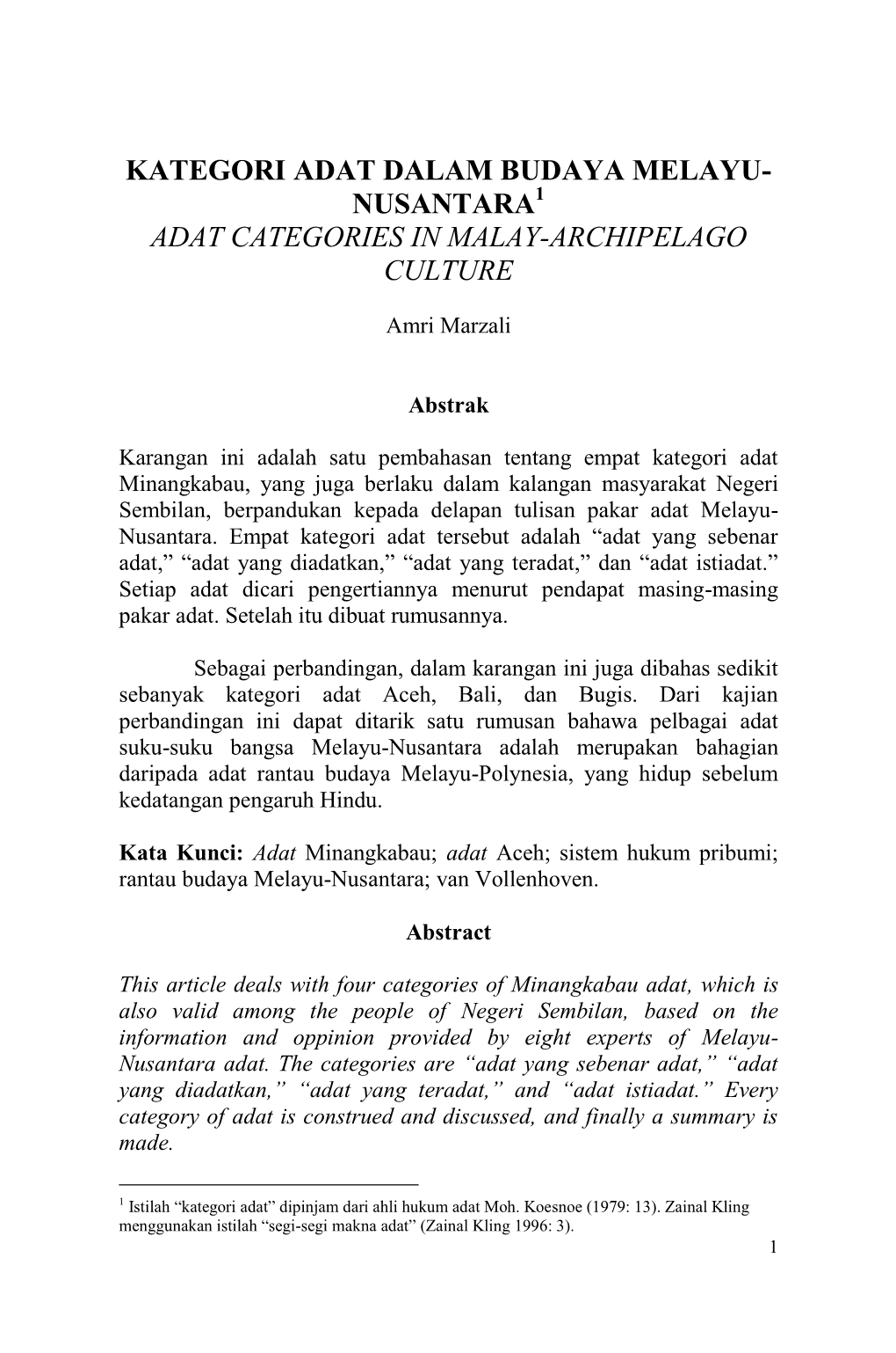 Kategori Adat Dalam Budaya Melayu- Nusantara1 Adat Categories in Malay-Archipelago Culture