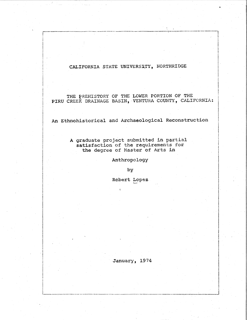 Prehistory of the Lower Piru Creek Drainage Basin (Lopez 1974)