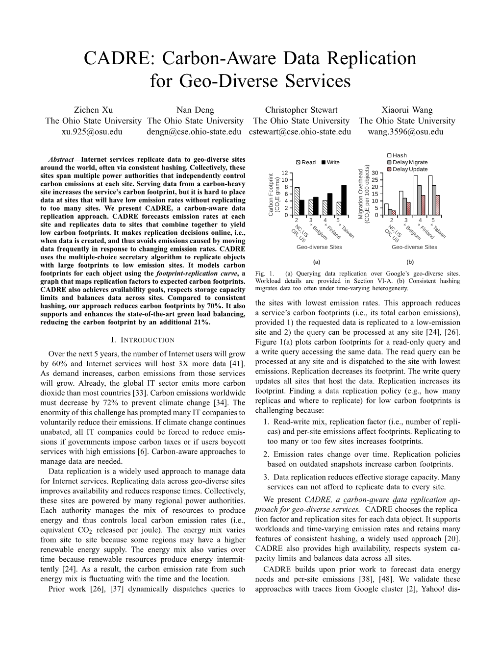 CADRE: Carbon-Aware Data Replication for Geo-Diverse Services