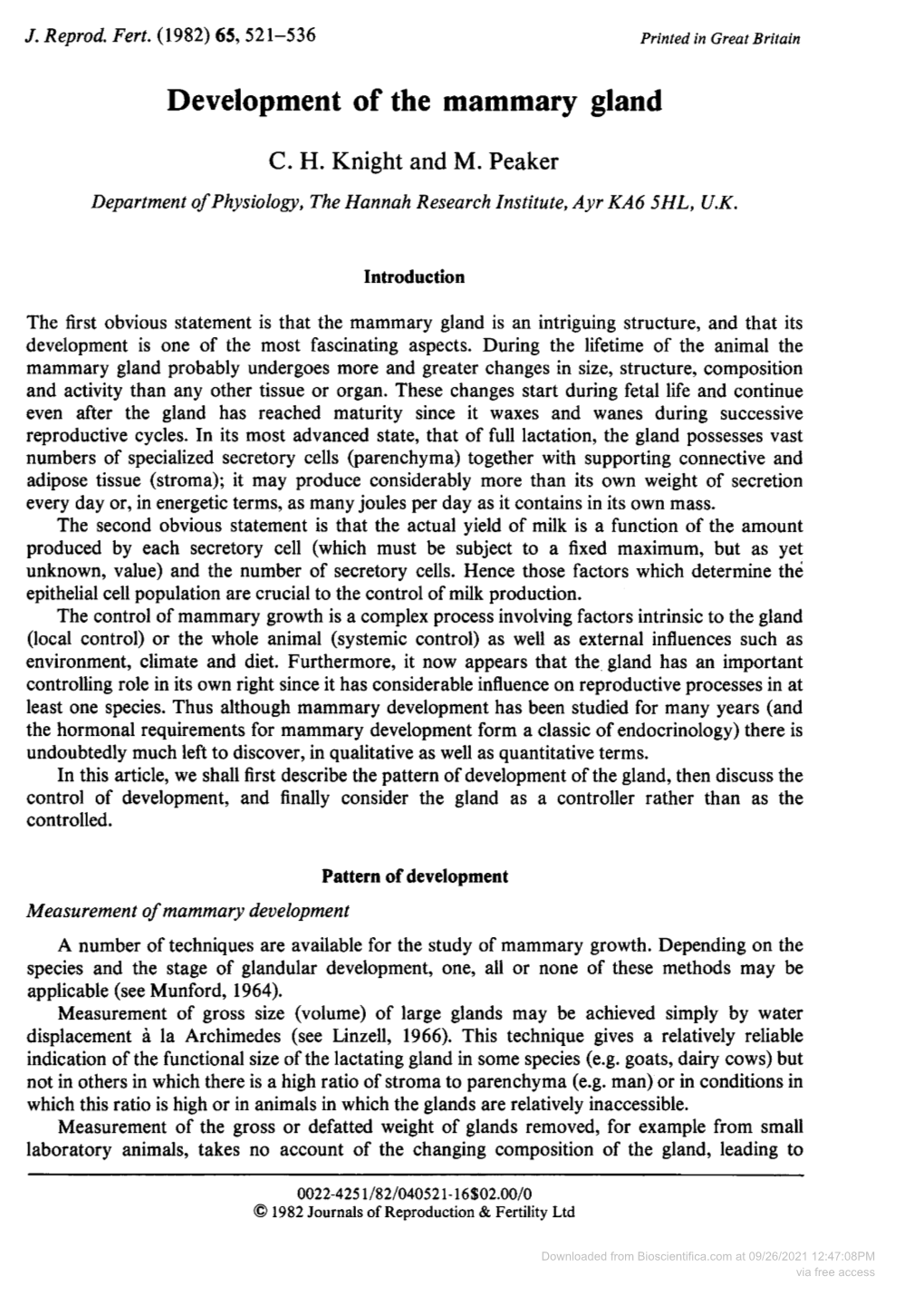 Development of the Mammary Gland C