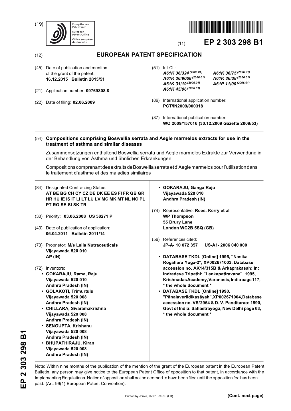 Compositions Comprising Boswellia Serrata and Aegle Marmelos