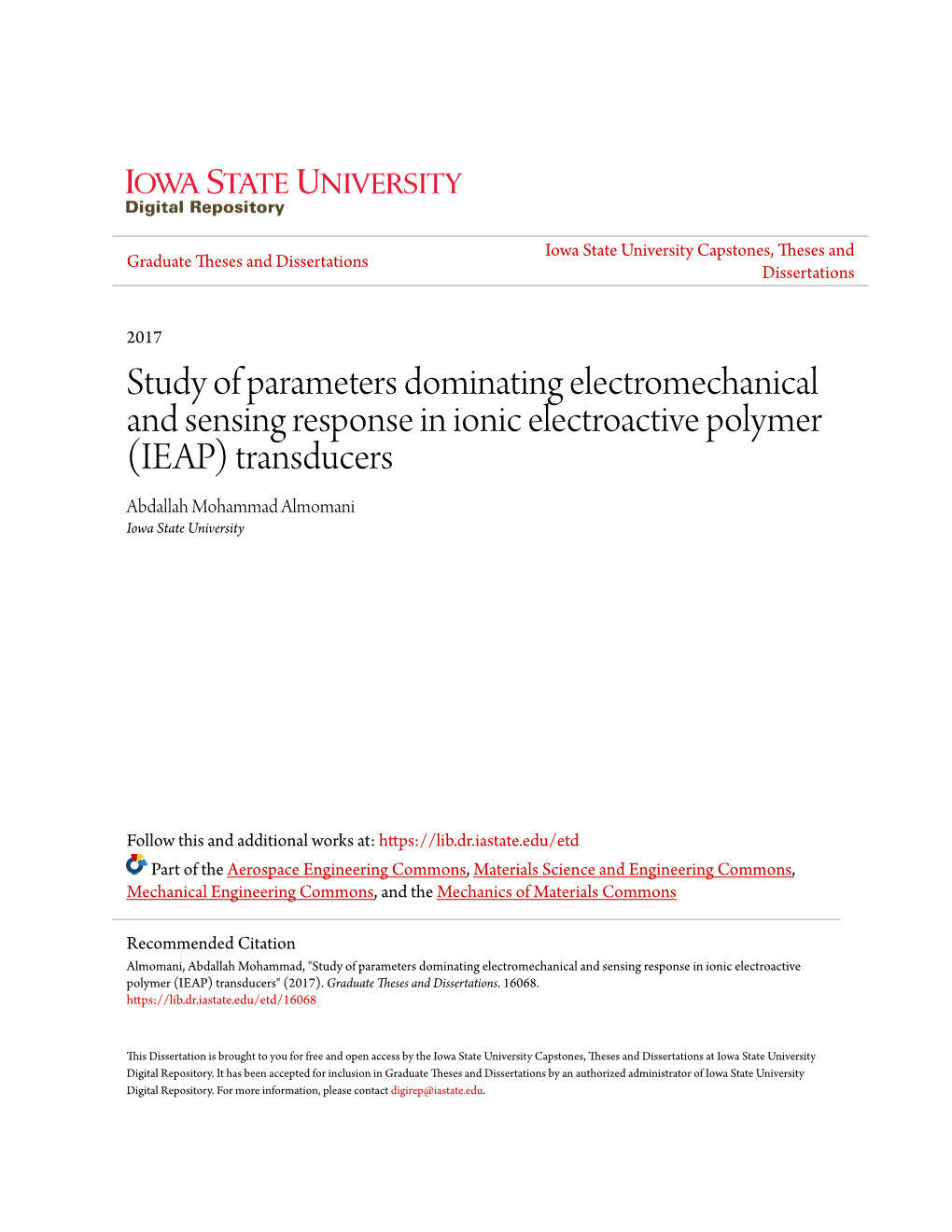 Study of Parameters Dominating Electromechanical and Sensing