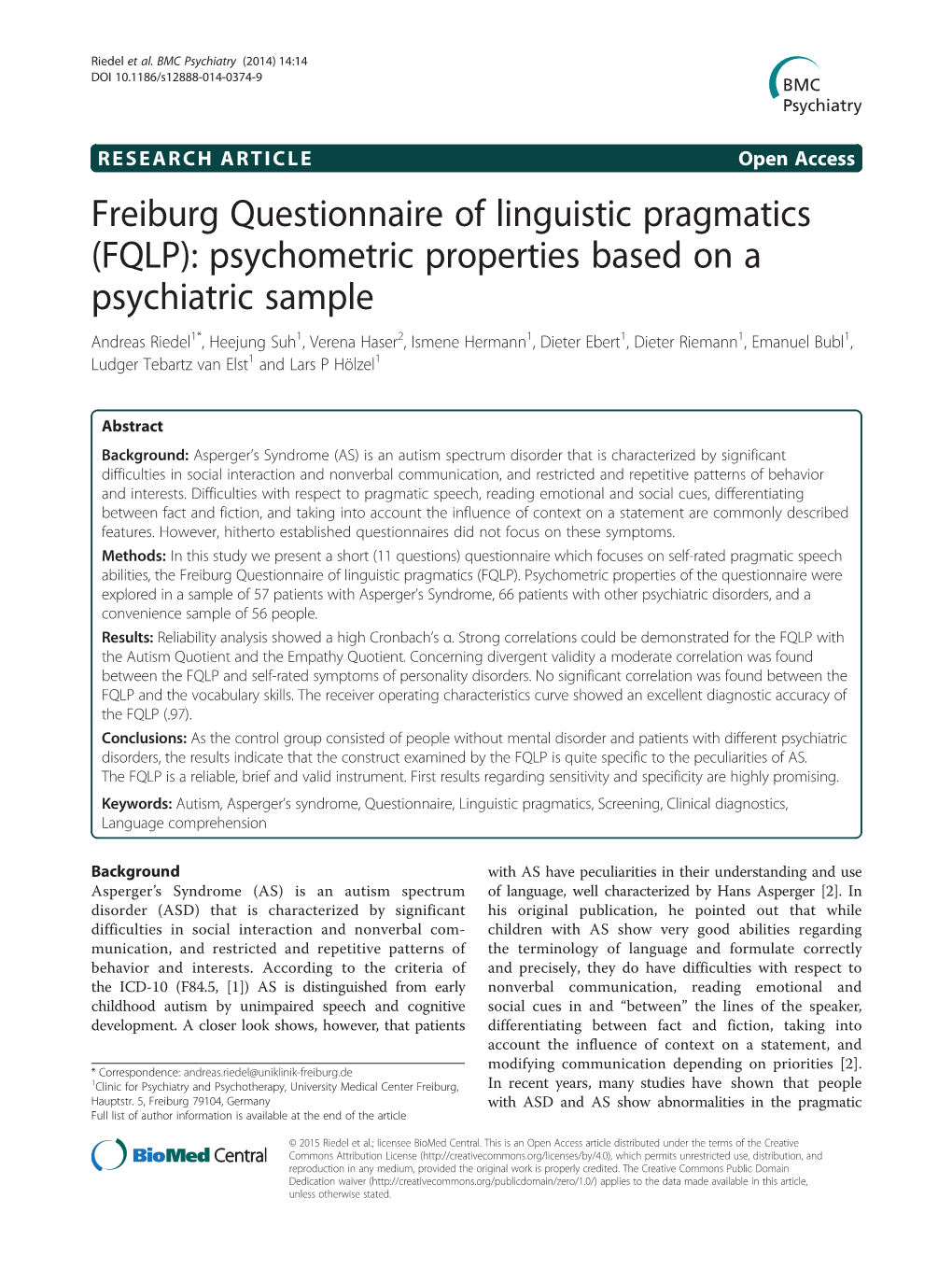 Psychometric Properties Based on a Psychiatric Sample