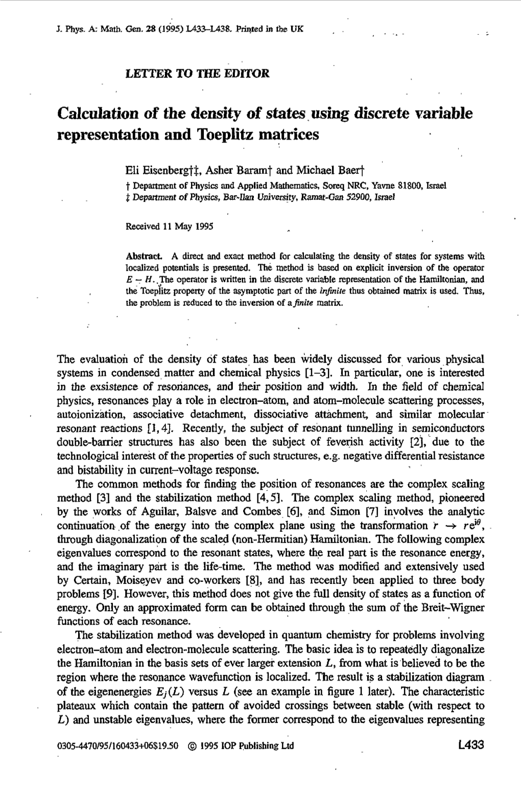 Calculation of the Density of States Using Discrete Variable Representation and Toeplitz Matrices