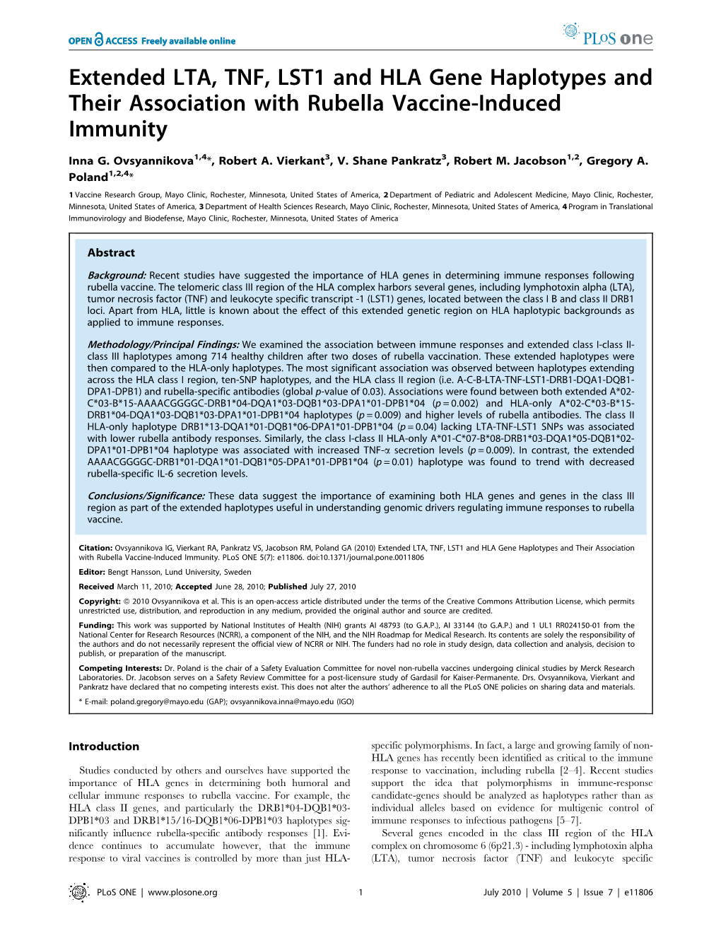 Extended LTA, TNF, LST1 and HLA Gene Haplotypes and Their Association with Rubella Vaccine-Induced Immunity