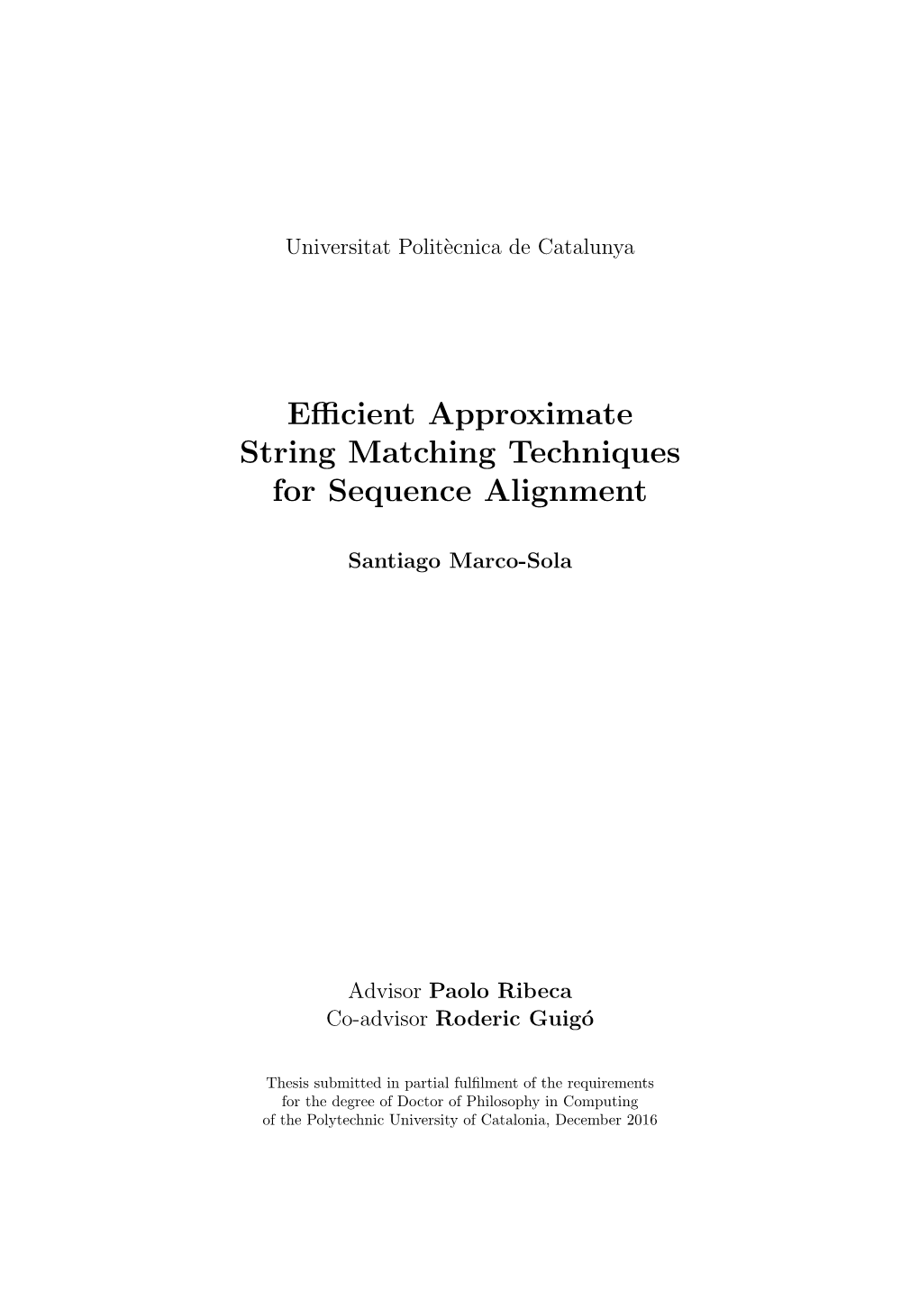 Efficient Approximate String Matching Techniques for Sequence Alignment