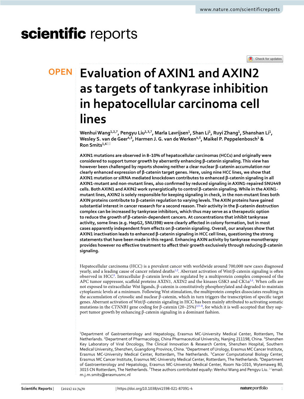 Evaluation of AXIN1 and AXIN2 As Targets of Tankyrase Inhibition In