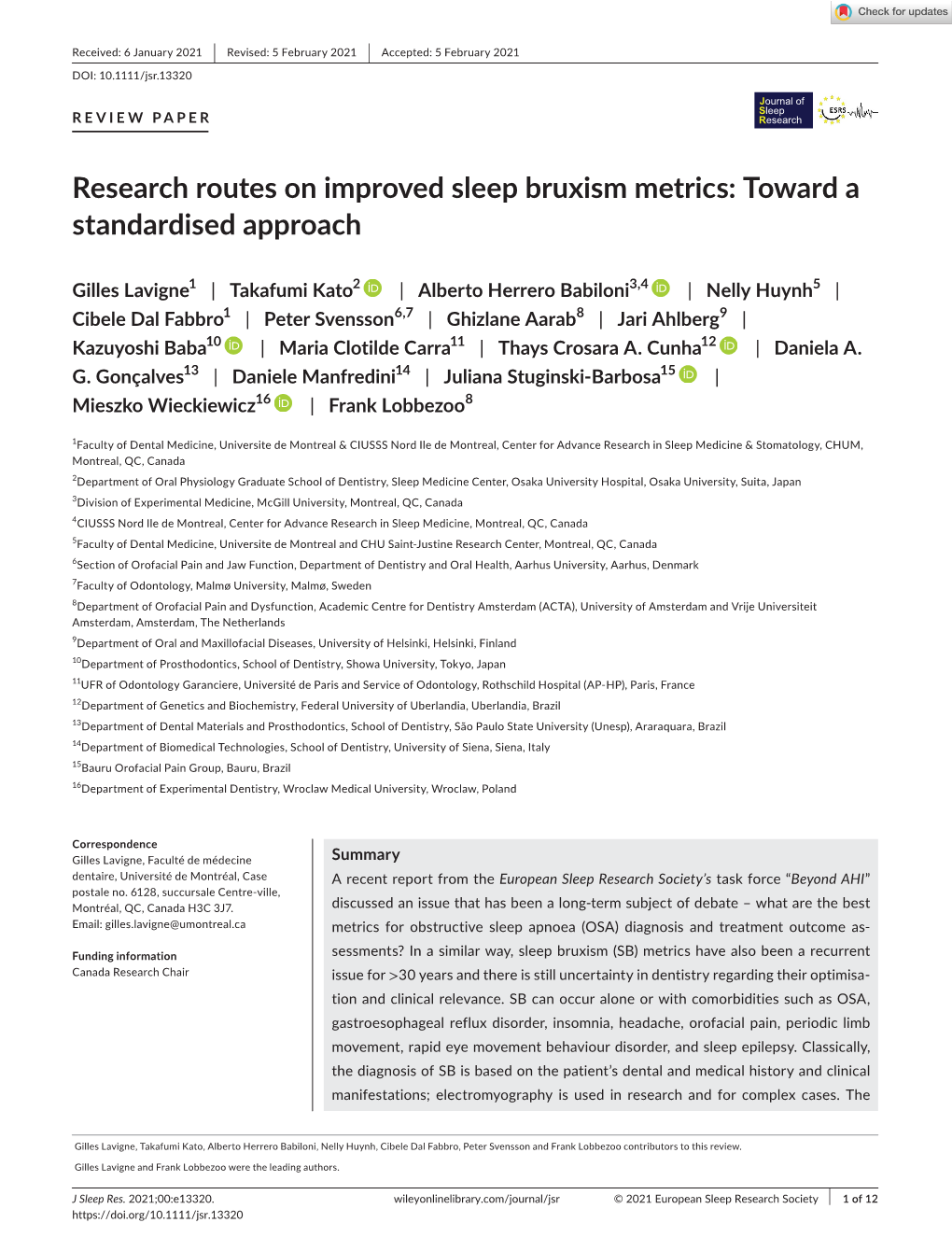 Research Routes on Improved Sleep Bruxism Metrics: Toward a Standardised Approach