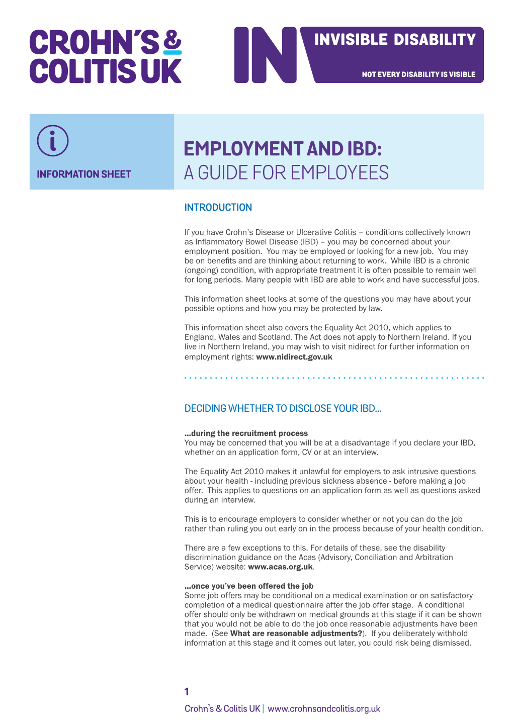 Employment and Ibd: a Guide for Employees