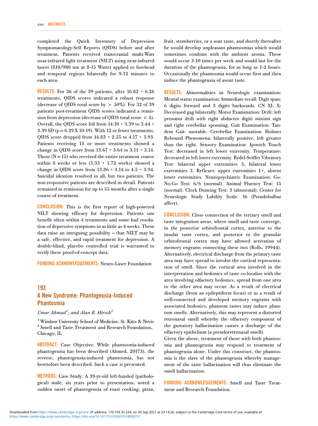 193 a New Syndrome: Phantogeusia-Induced Phantosmia