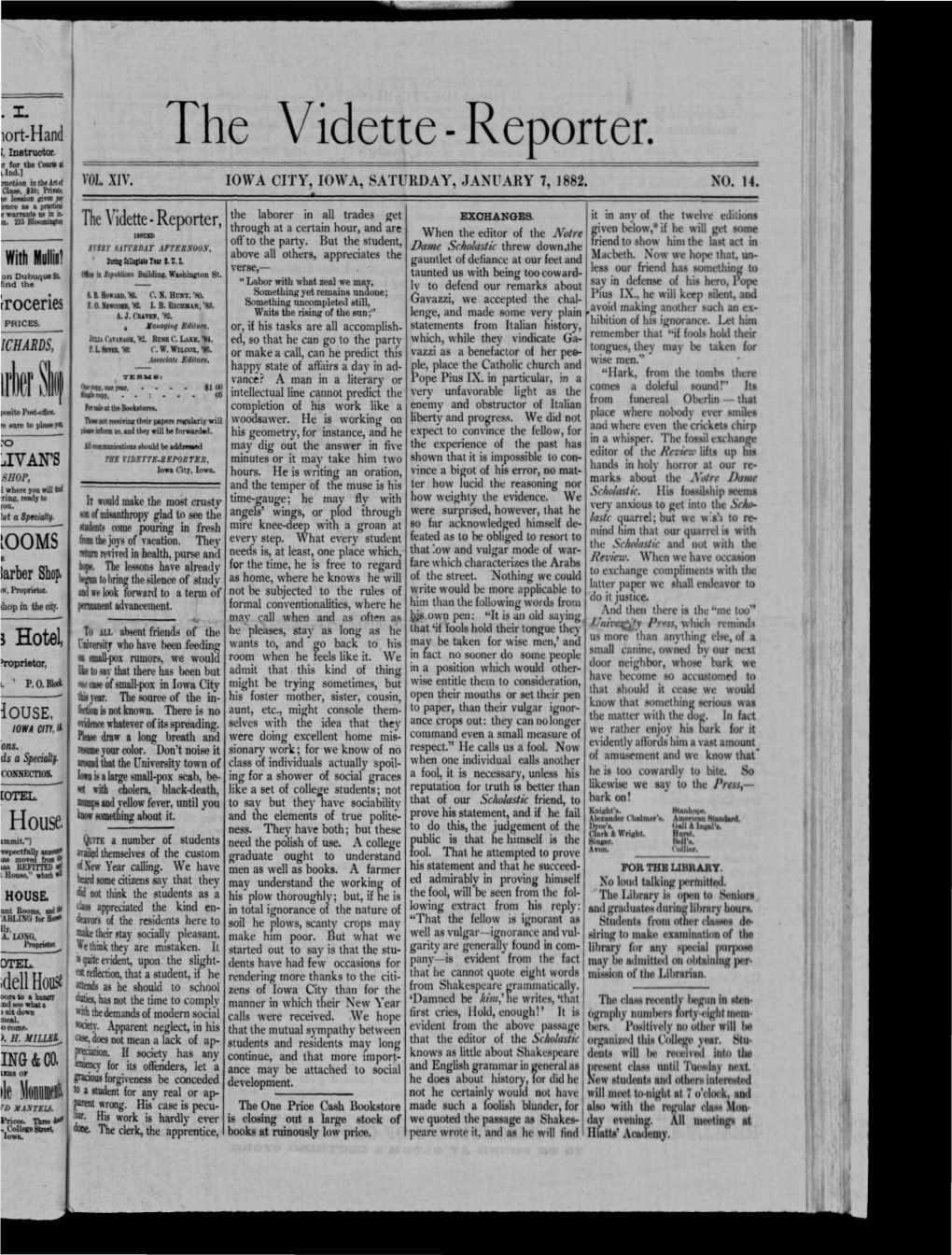 Vidette-Reporter (Iowa City, Iowa), 1882-01-07