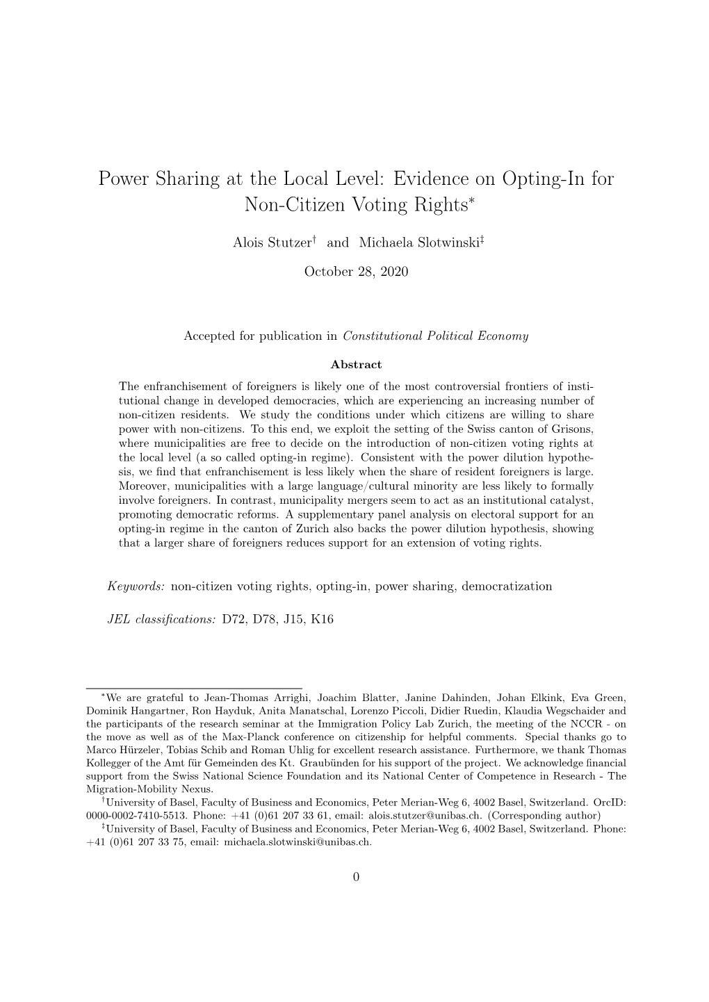 Evidence on Opting-In for Non-Citizen Voting Rights∗