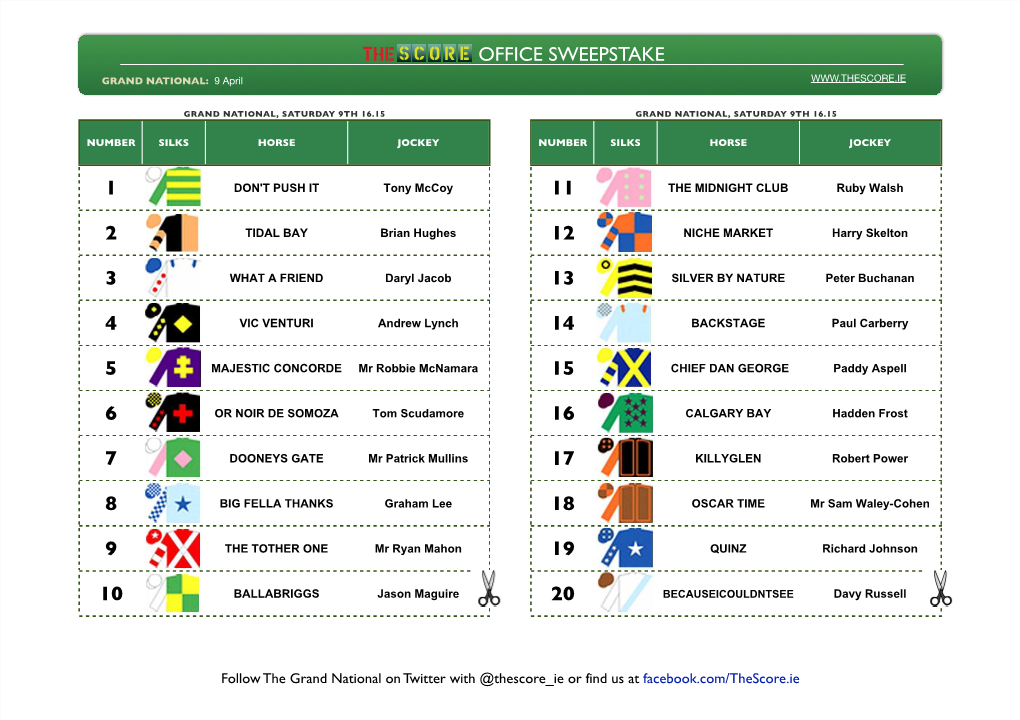 Office Sweepstake 11 12 13 14 15 16 17 18 19 20 1 2 3 4 5 6 7 8 9 10