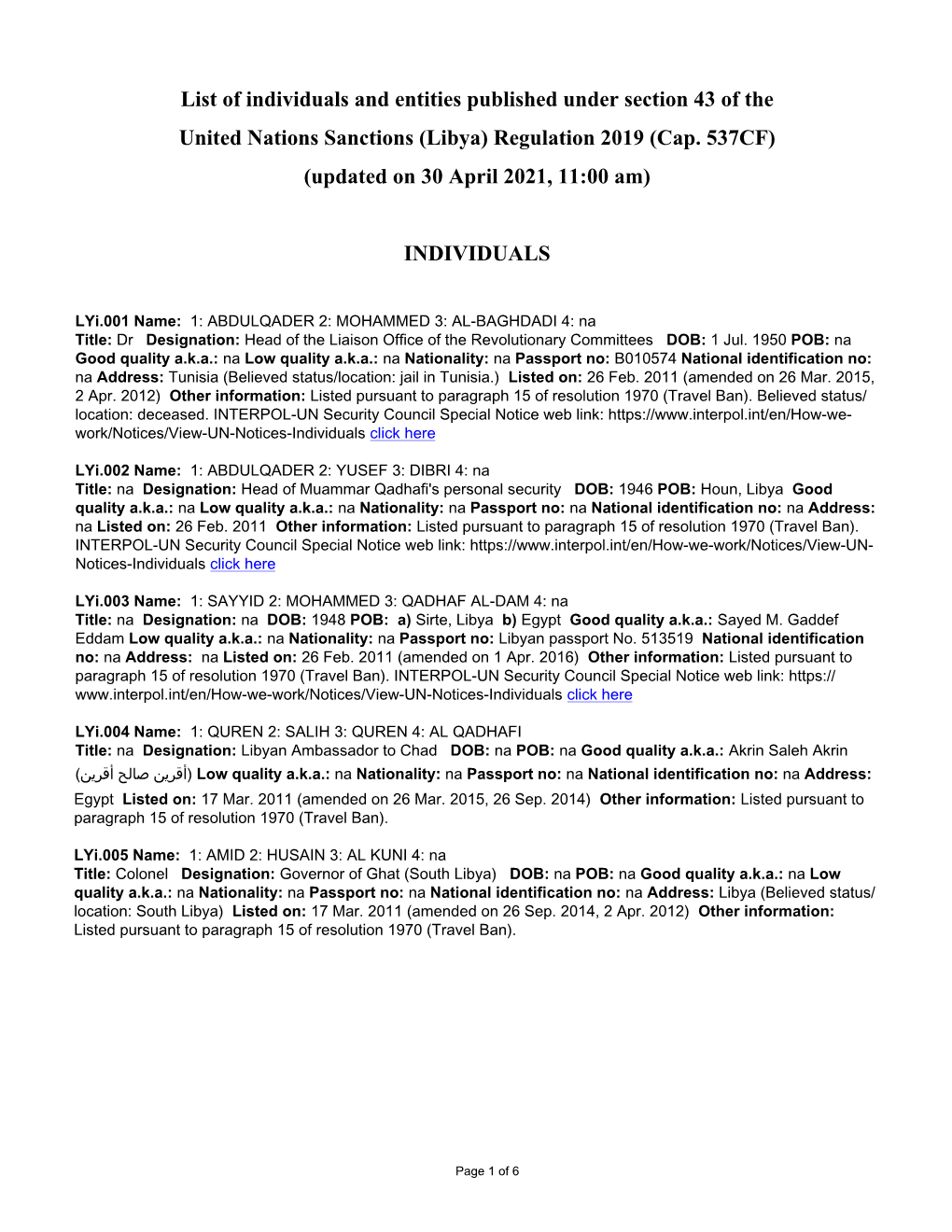 Libya) Regulation 2019 (Cap. 537CF) (Updated on 30 April 2021, 11:00 Am