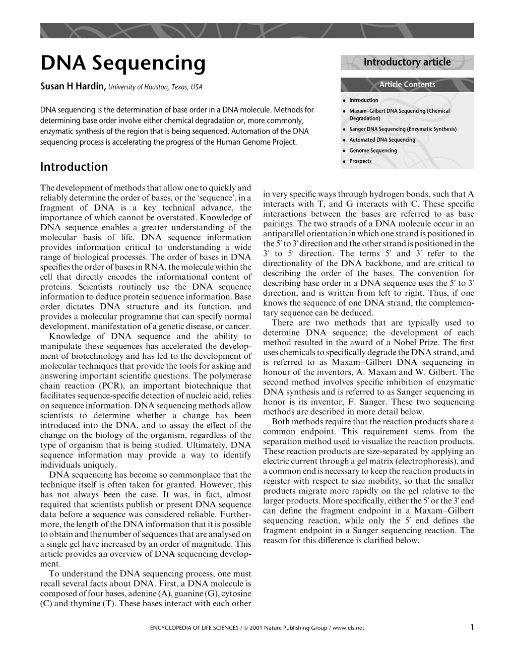 DNA Sequencing Introductory Article