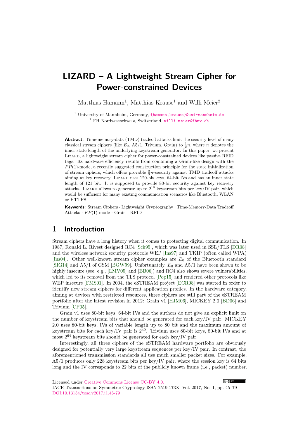 LIZARD – a Lightweight Stream Cipher for Power-Constrained Devices