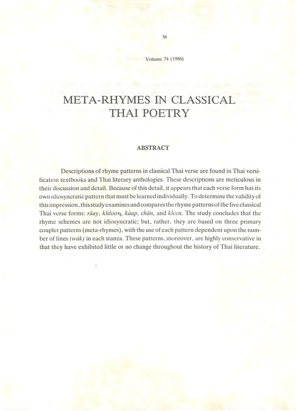 Meta-Rhymes in Classical Thai Poetry