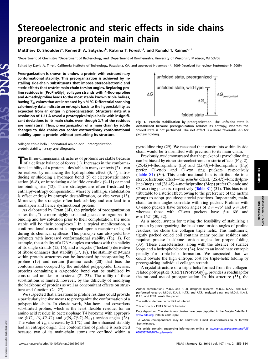 Stereoelectronic and Steric Effects in Side Chains Preorganize a Protein Main Chain