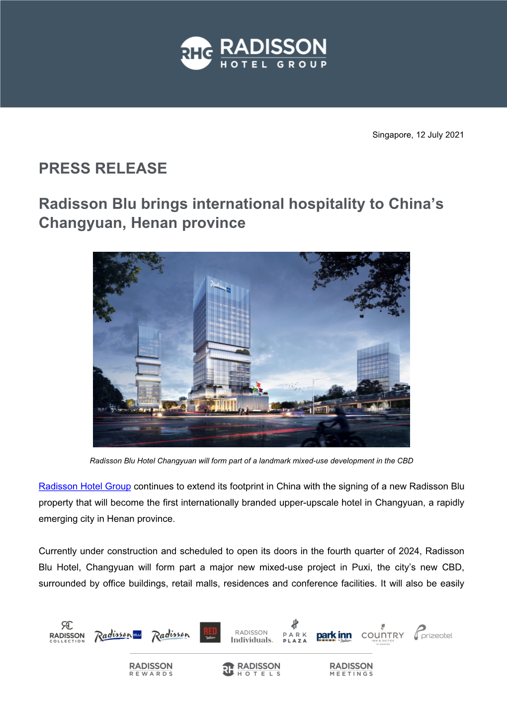 PRESS RELEASE Radisson Blu Brings International Hospitality To