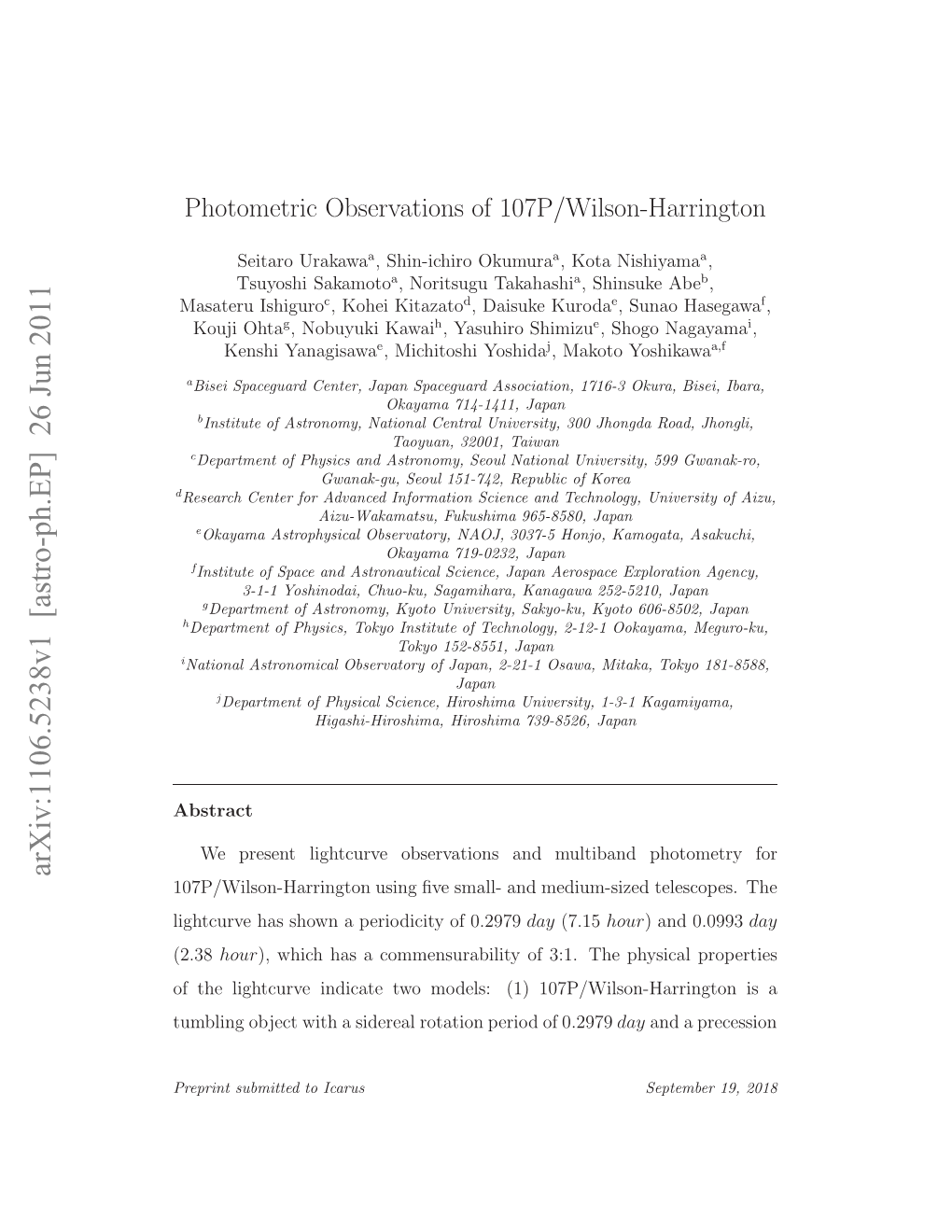 Photometric Observations of 107P/Wilson-Harrington