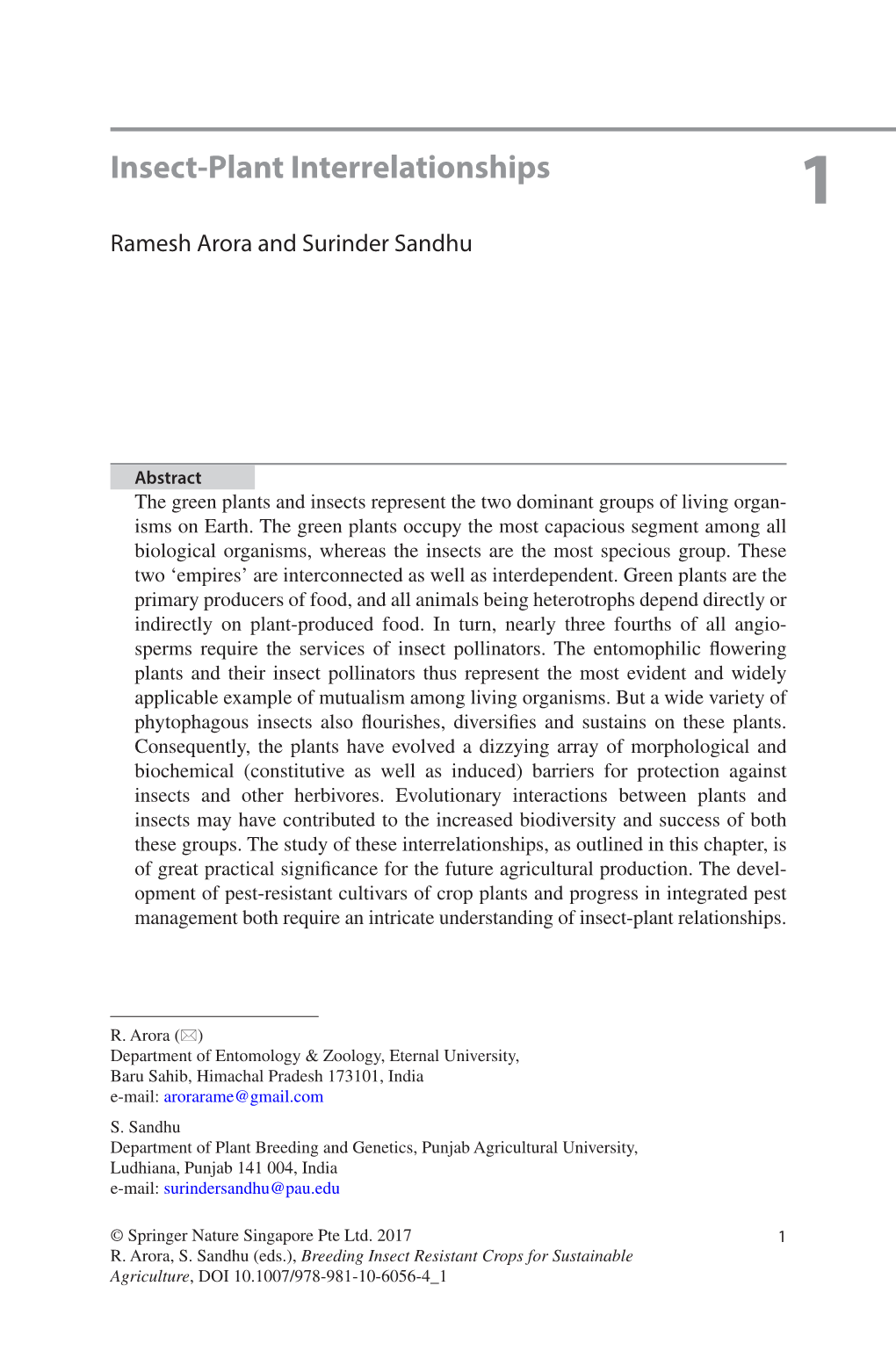 Insect-Plant Interrelationships 1 Ramesh Arora and Surinder Sandhu