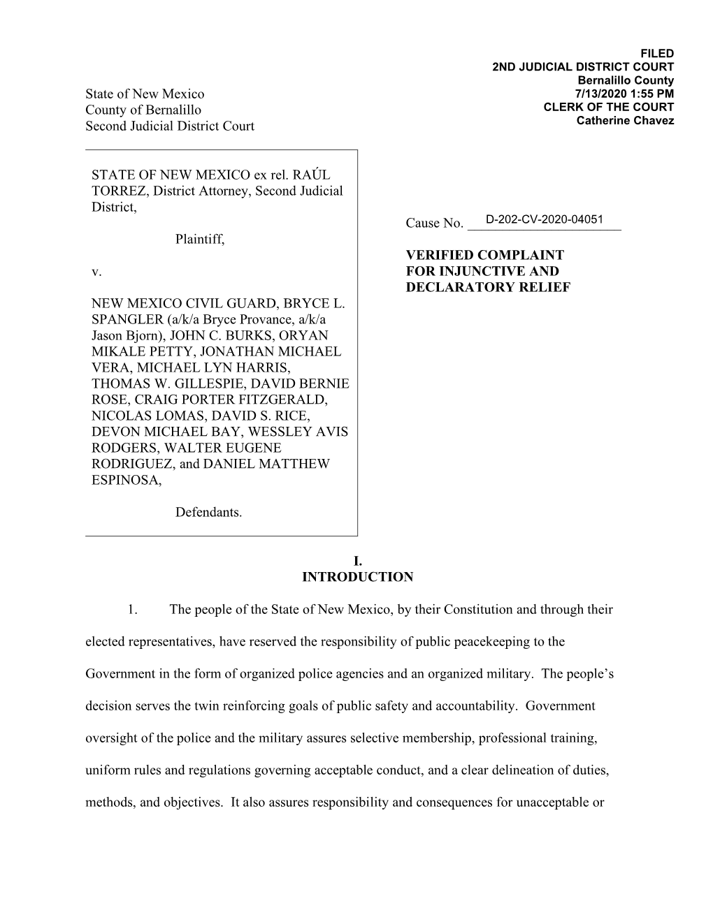 State V. NM Civil Guard Filed Verified Complaint