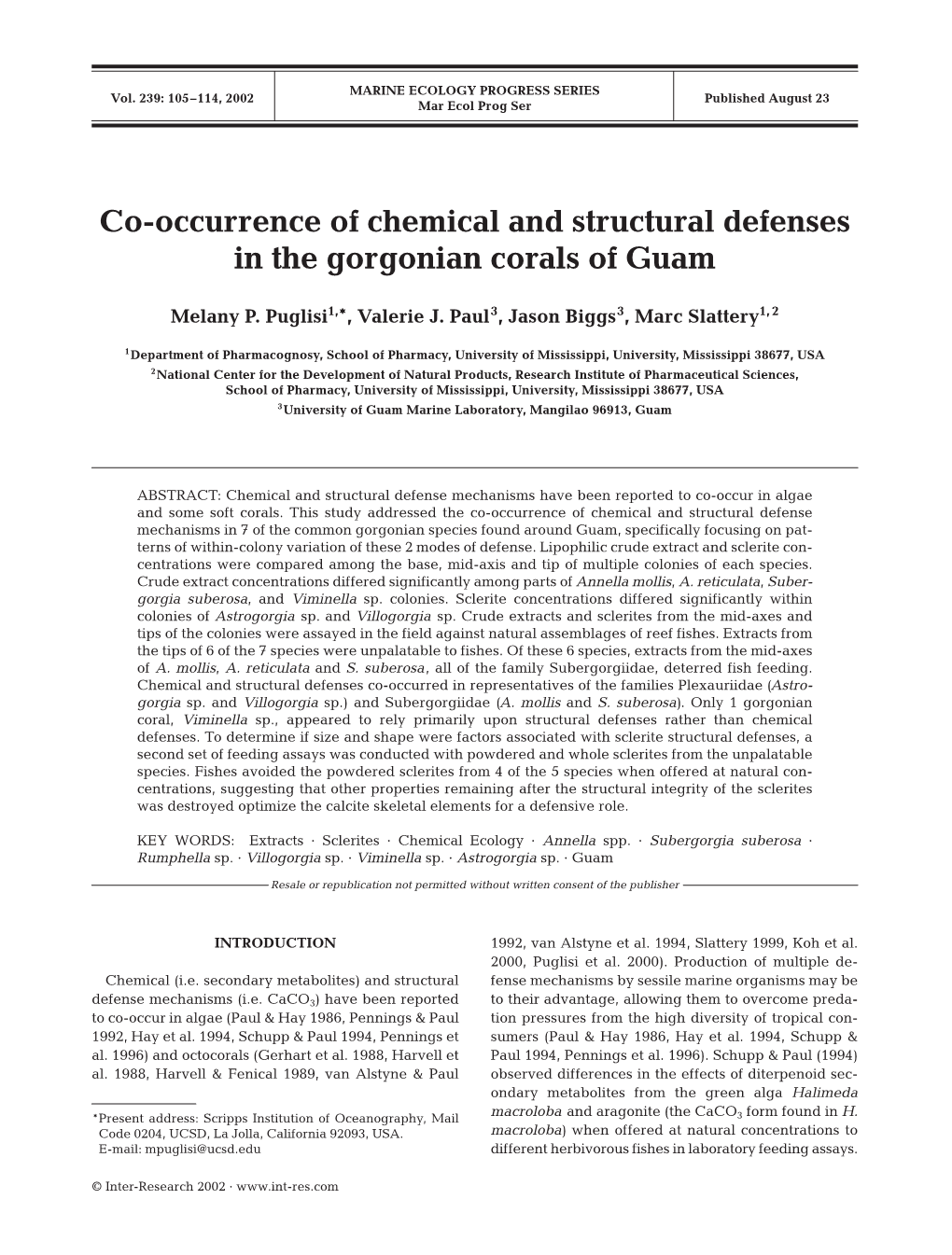 Co-Occurrence of Chemical and Structural Defenses in the Gorgonian Corals of Guam