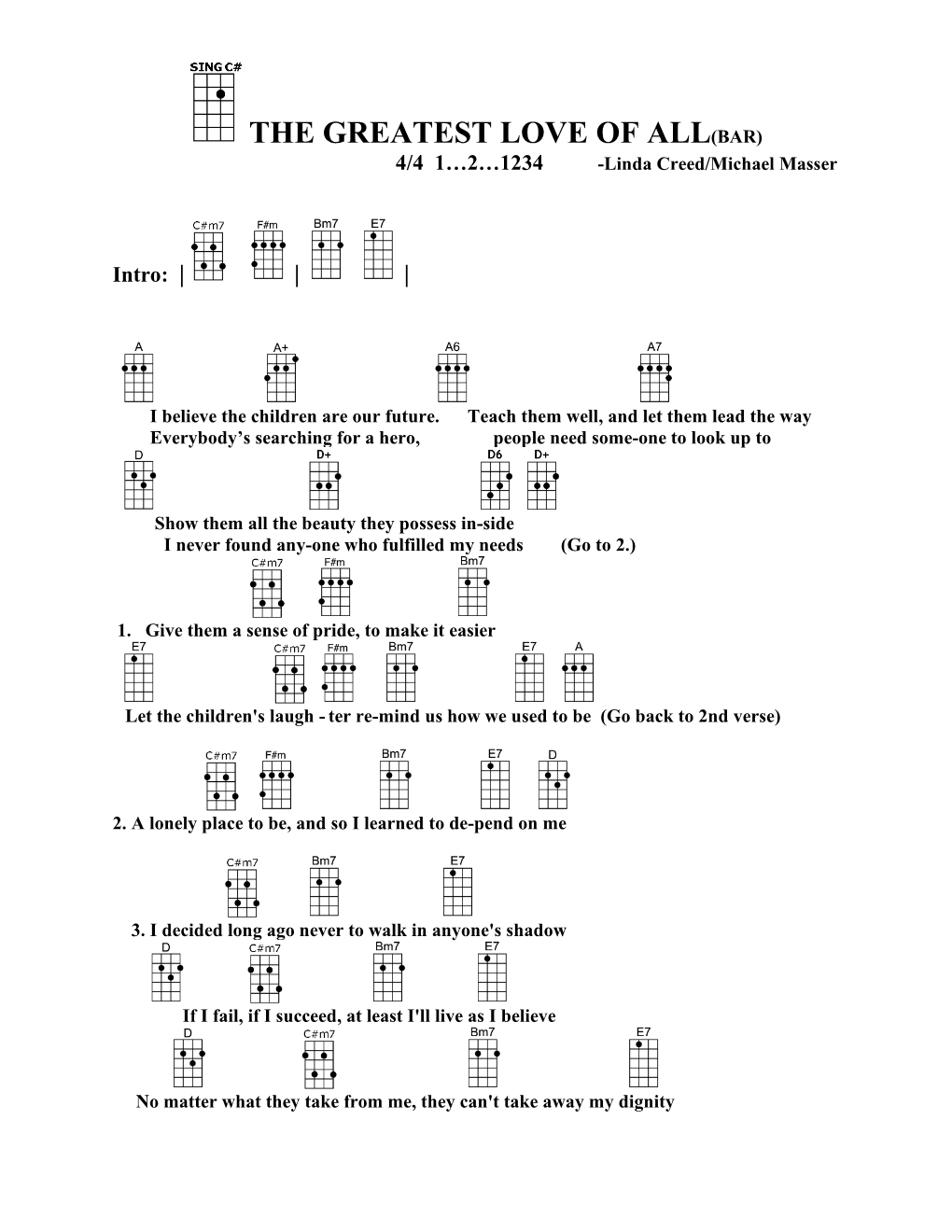 THE GREATEST LOVE of ALL(BAR) 4/4 1…2…1234 -Linda Creed/Michael Masser