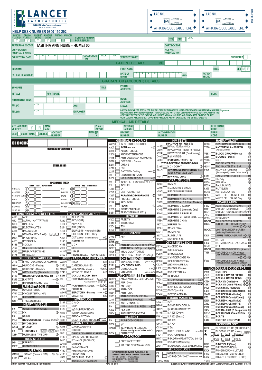 Lancet.Co.Za/ PATHOLOGISTS PRACTICE NO
