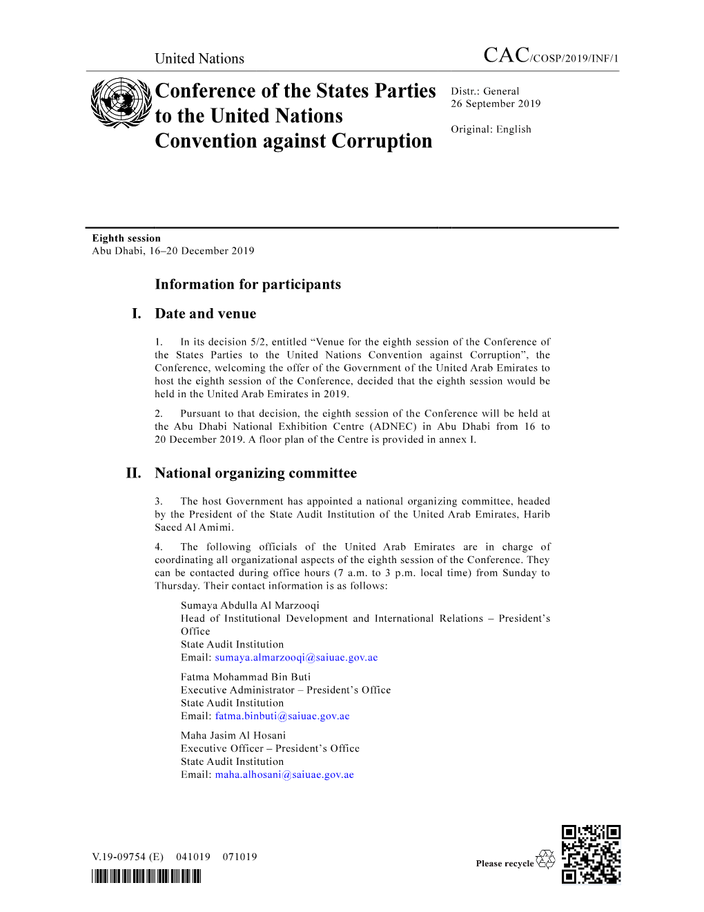 Conference of the States Parties to the United Nations Convention Against