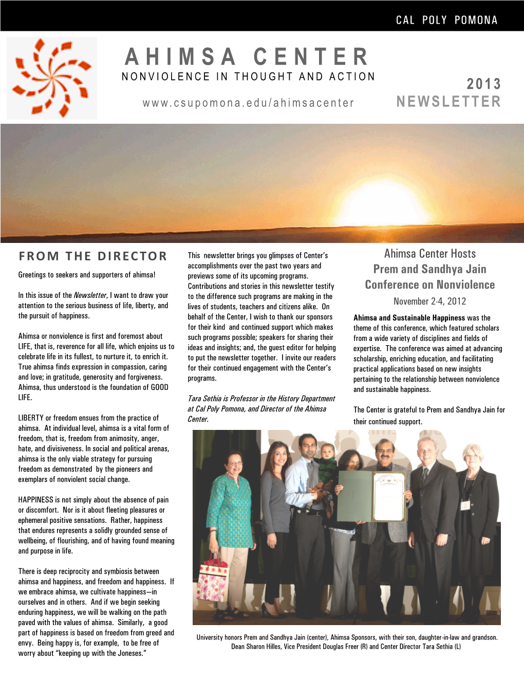 Ahimsa Center Nonviolence in Thought and Action 2013 Newsletter