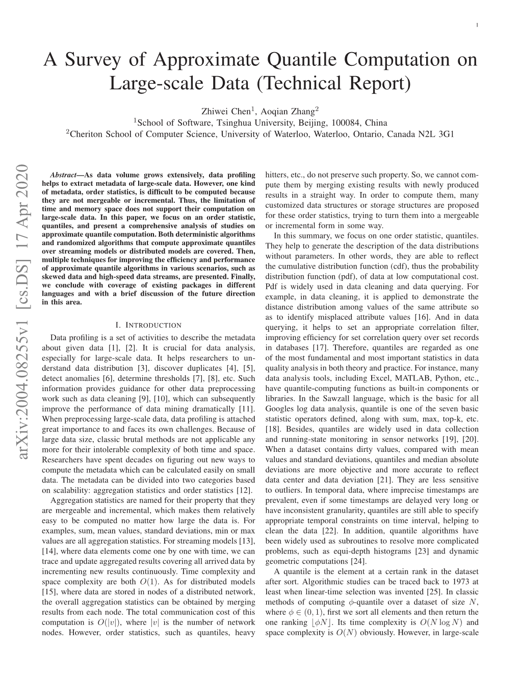 A Survey of Approximate Quantile Computation on Large-Scale Data