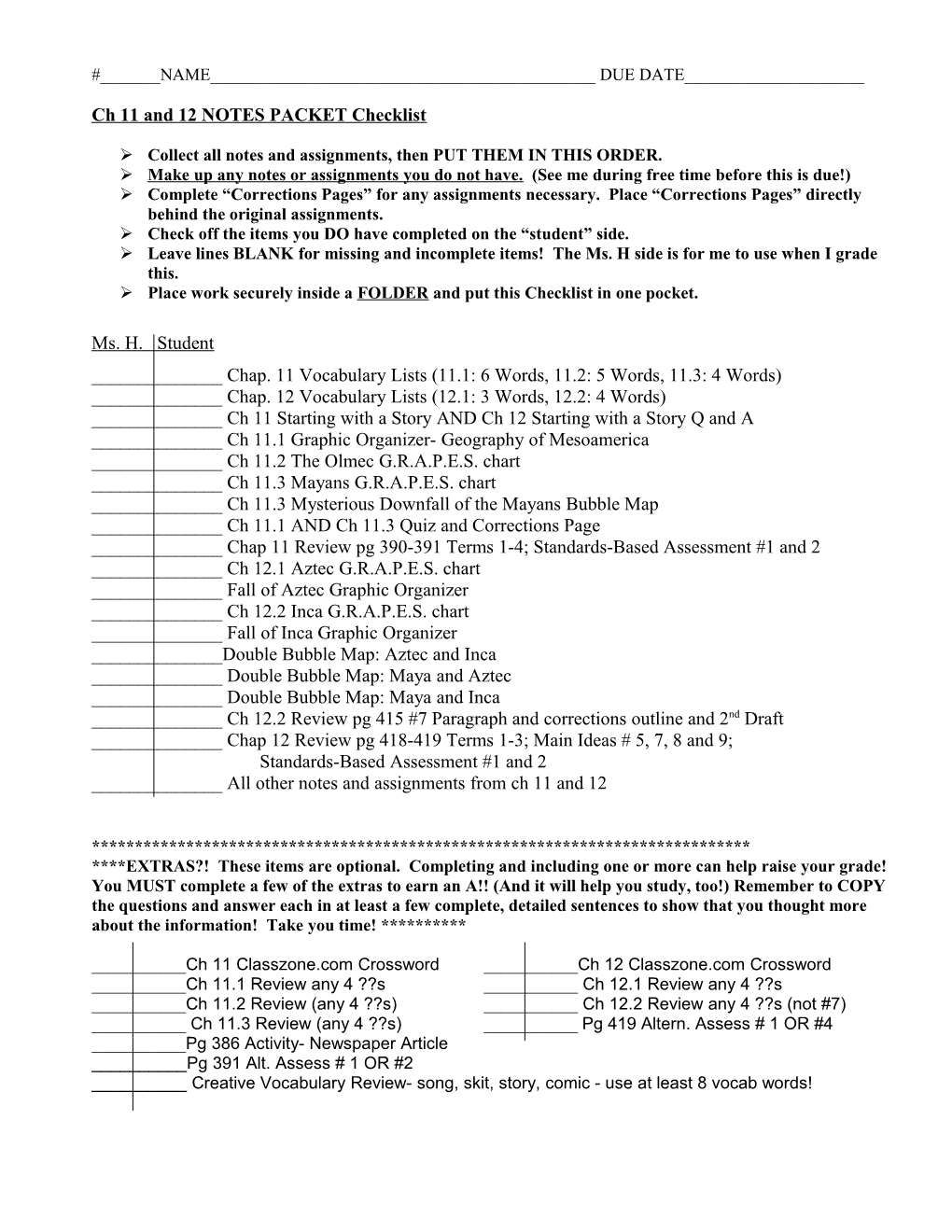 Ch 11 (And 12) NOTES PACKET