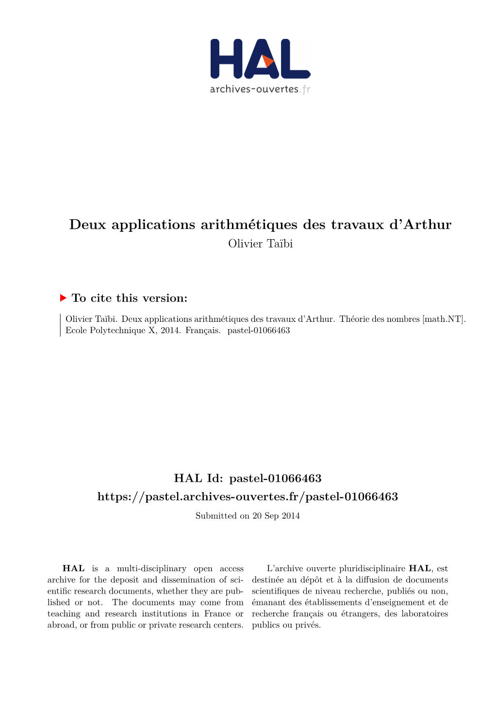 Deux Applications Arithmétiques Des Travaux D'arthur