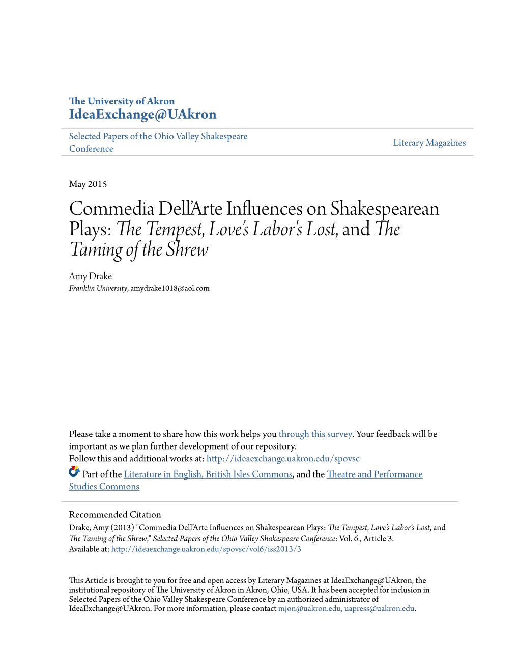 Commedia Dell'arte Influences on Shakespearean Plays