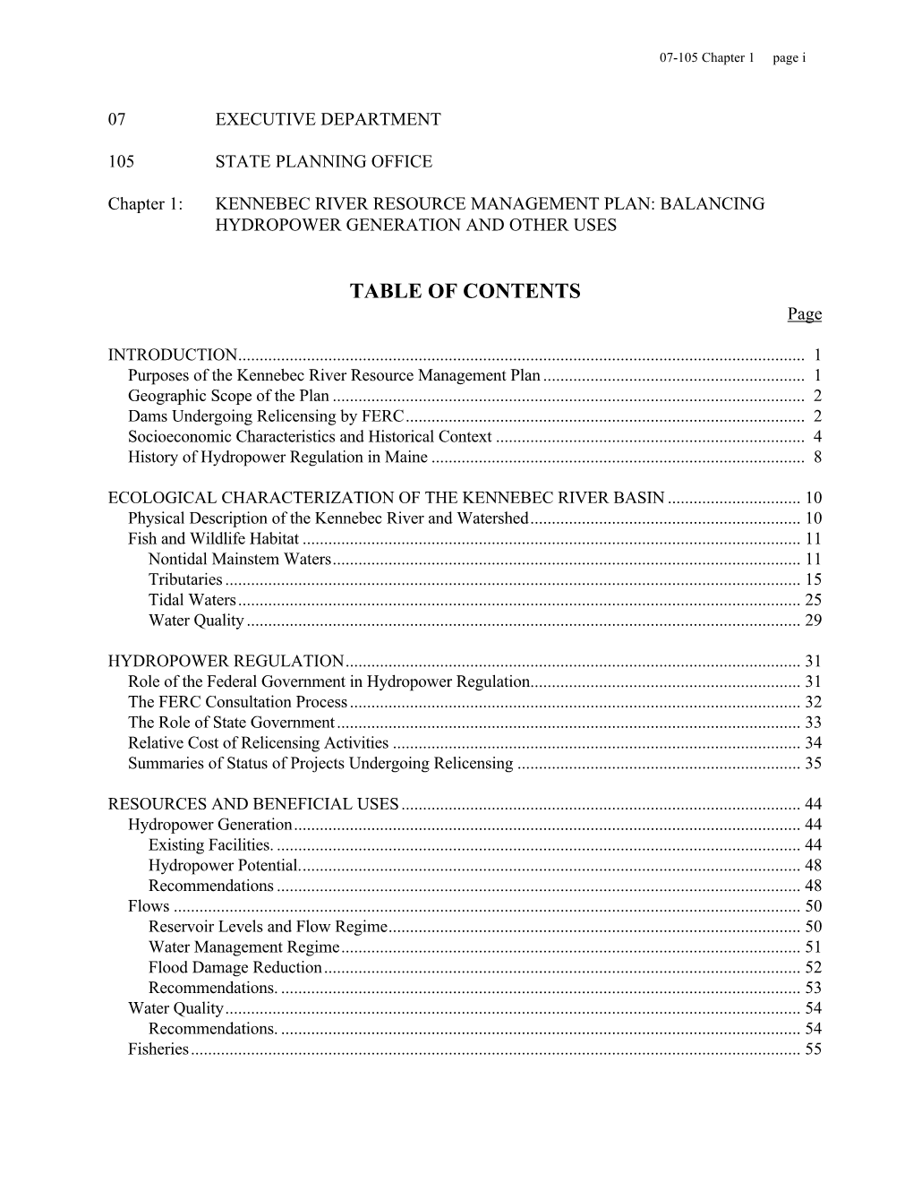 TABLE of CONTENTS Page