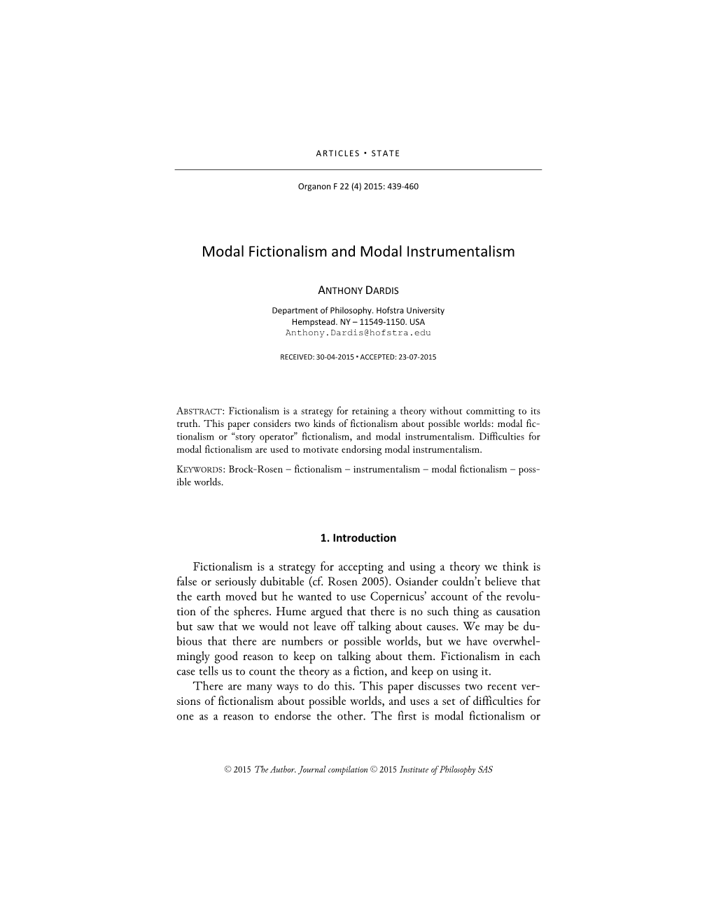 Modal Fictionalism and Modal Instrumentalism