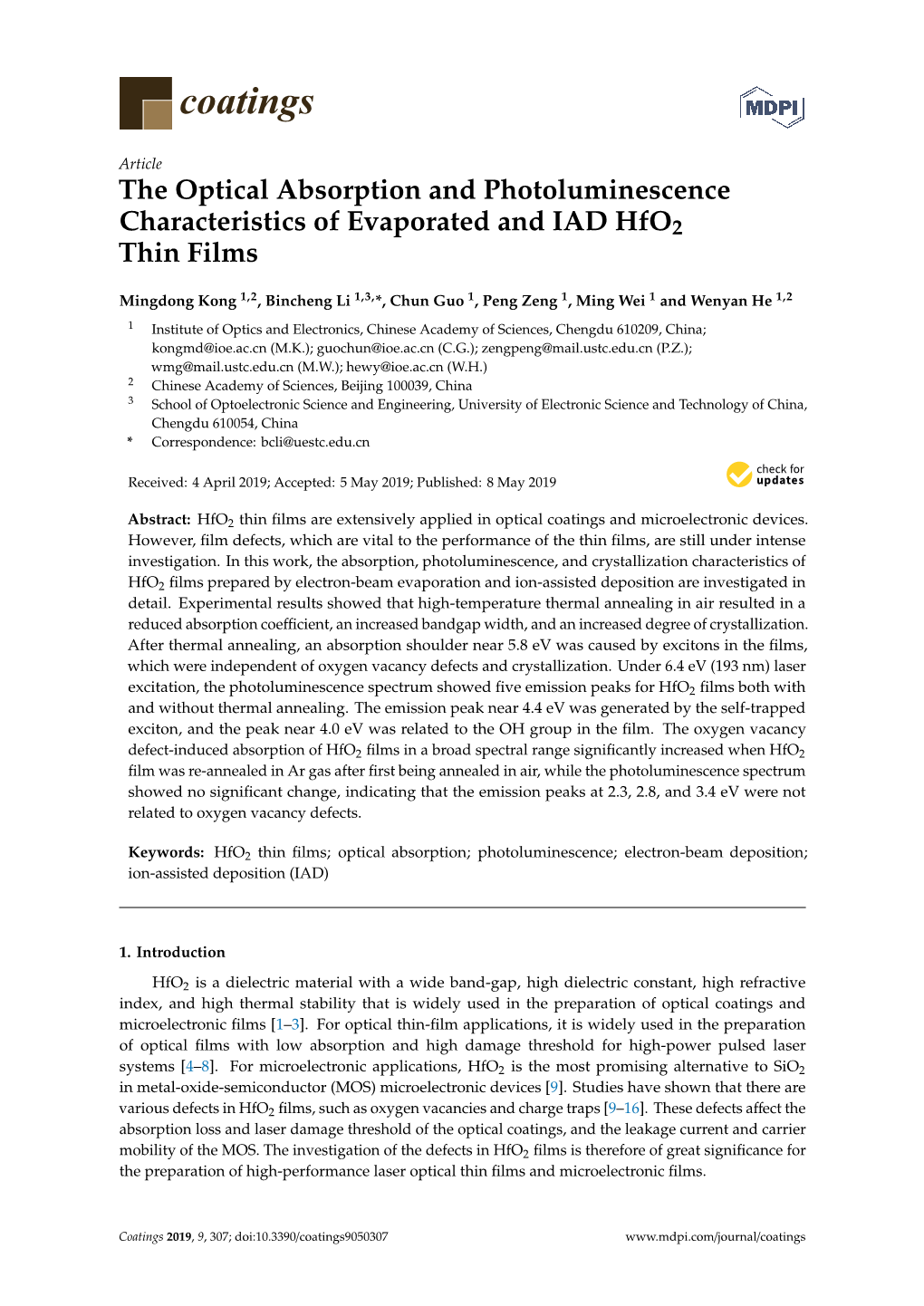 The Optical Absorption and Photoluminescence Characteristics of Evaporated and IAD Hfo2 Thin Films