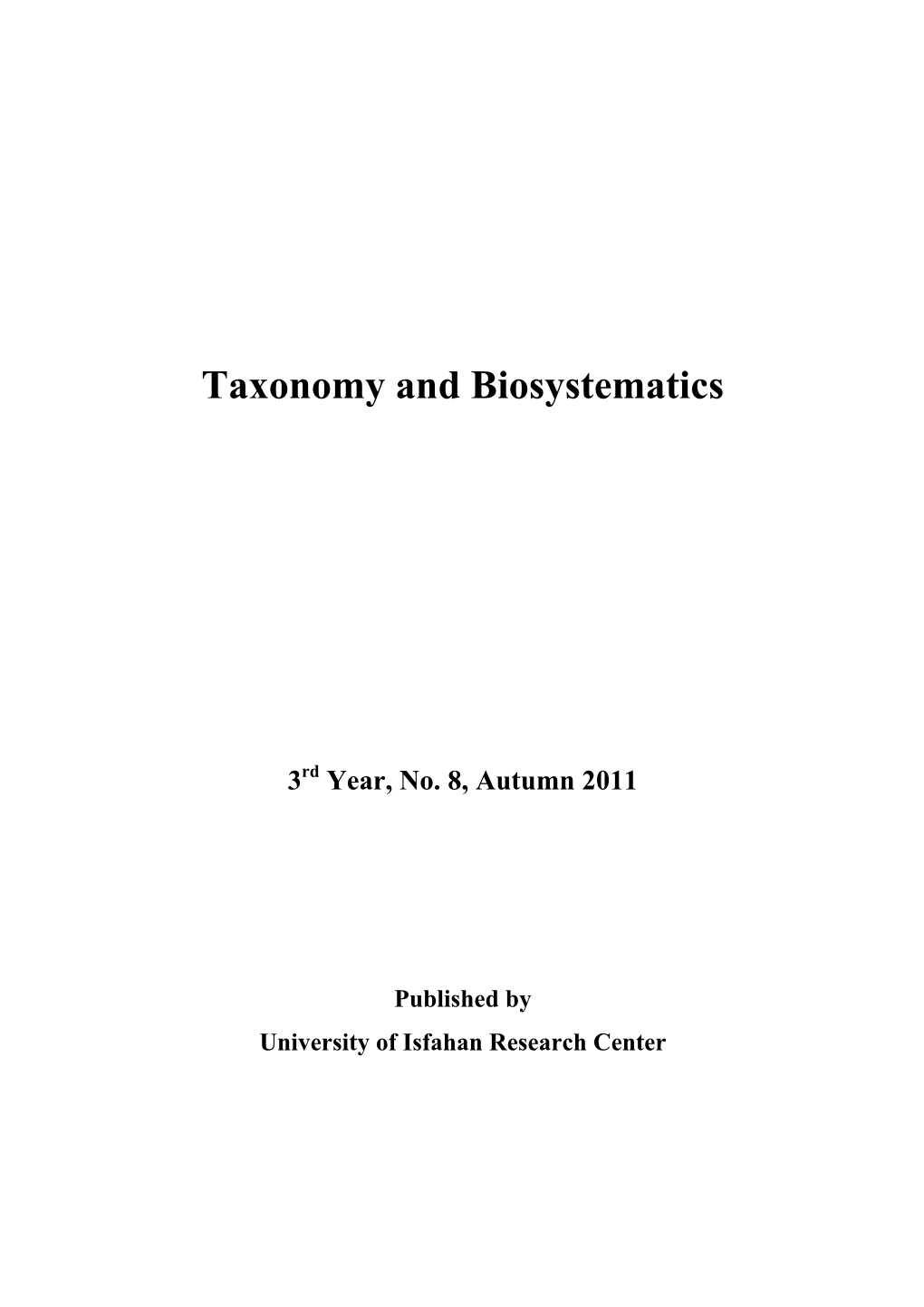 Taxonomy and Biosystematics