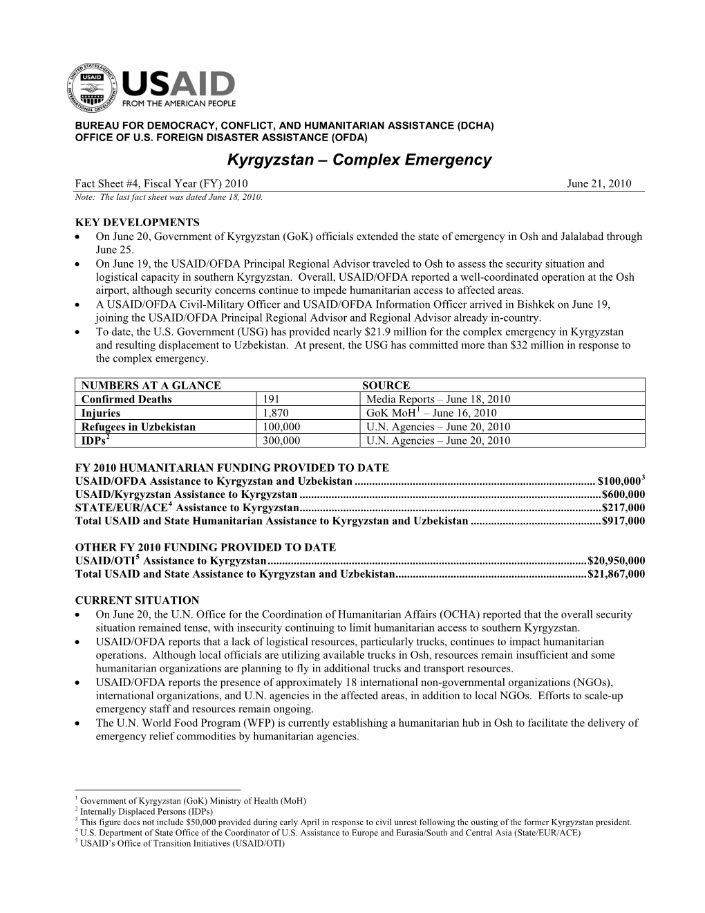 Kyrgyzstan – Complex Emergency