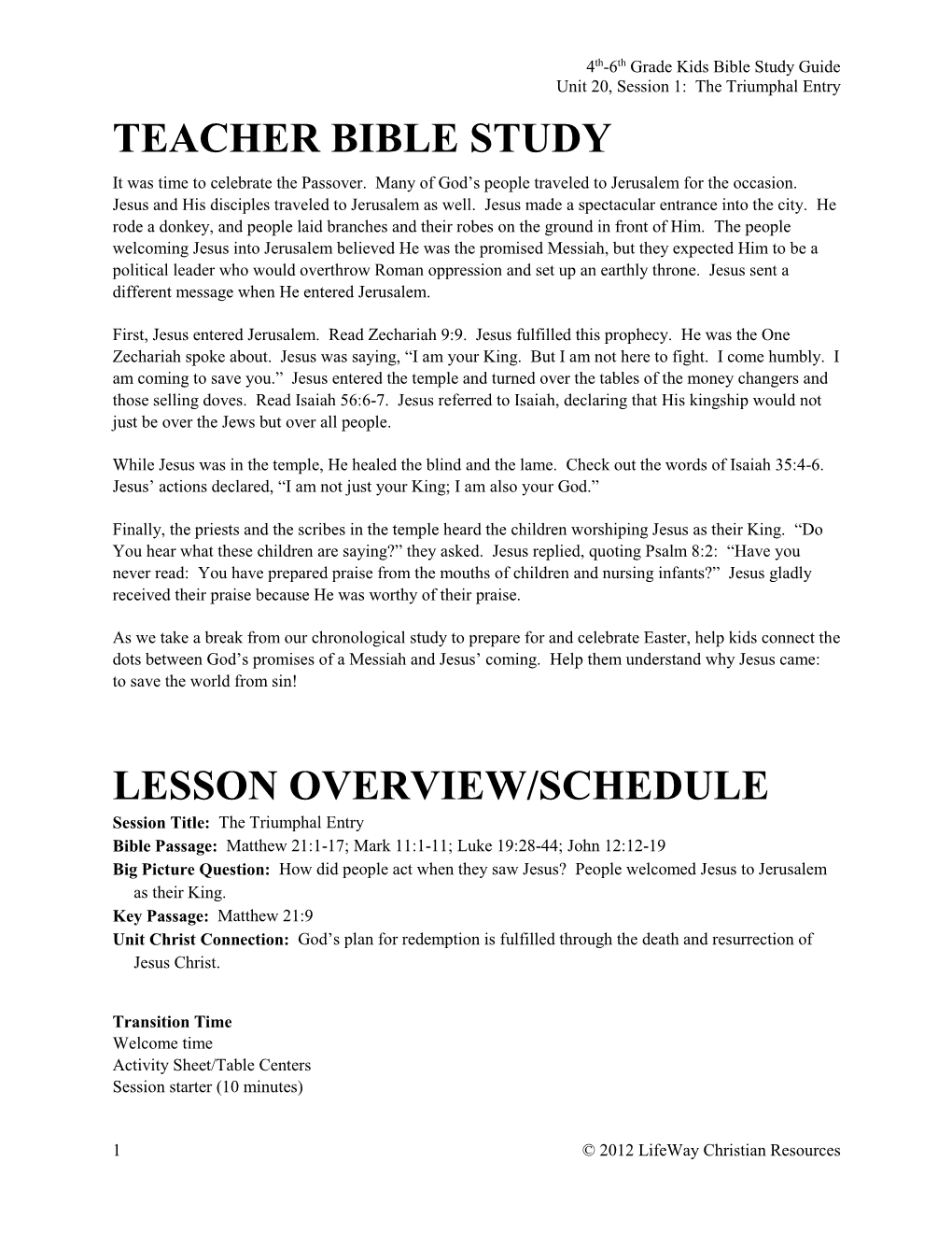 Teacher Bible Study Lesson Overview