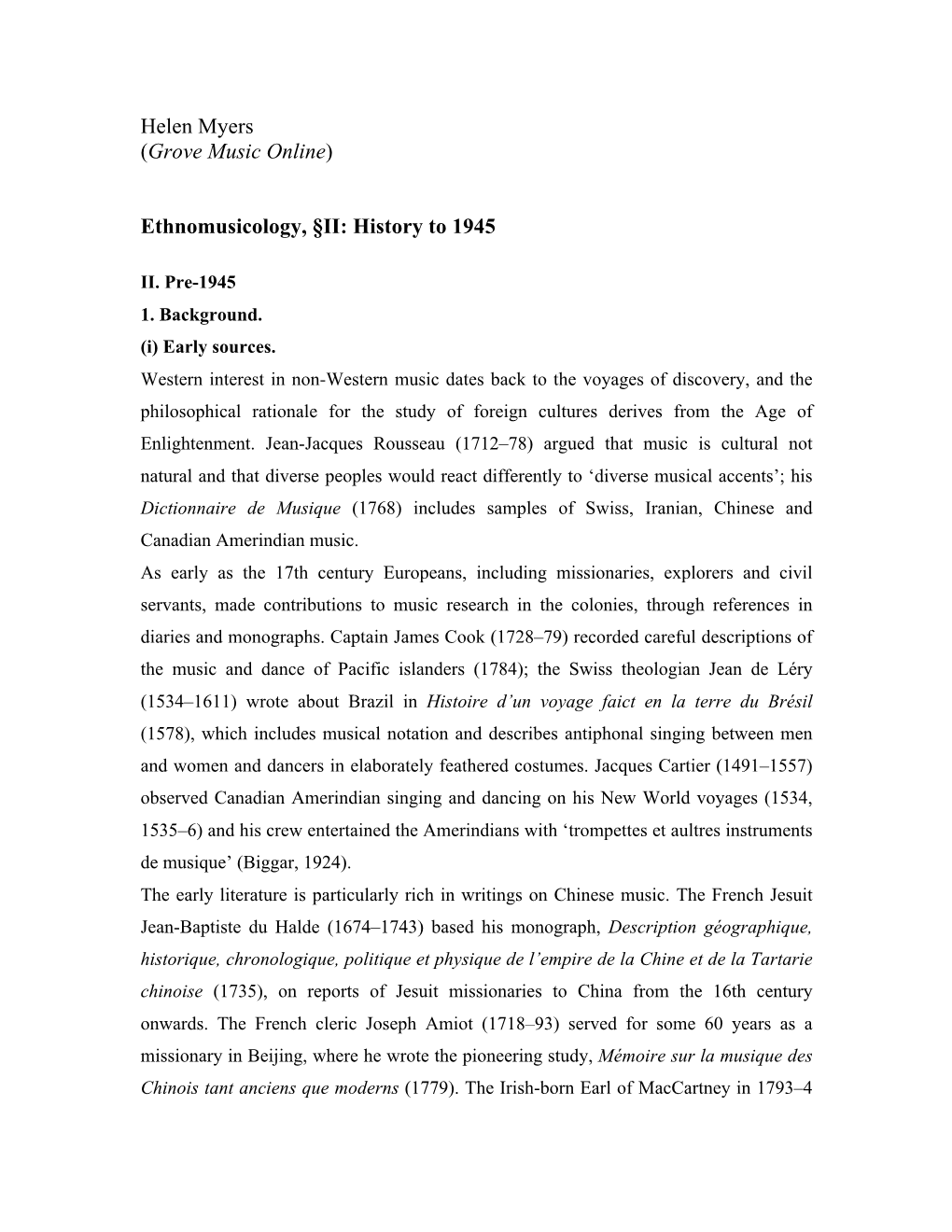 Helen Myers (Grove Music Online) Ethnomusicology, §II: History to 1945
