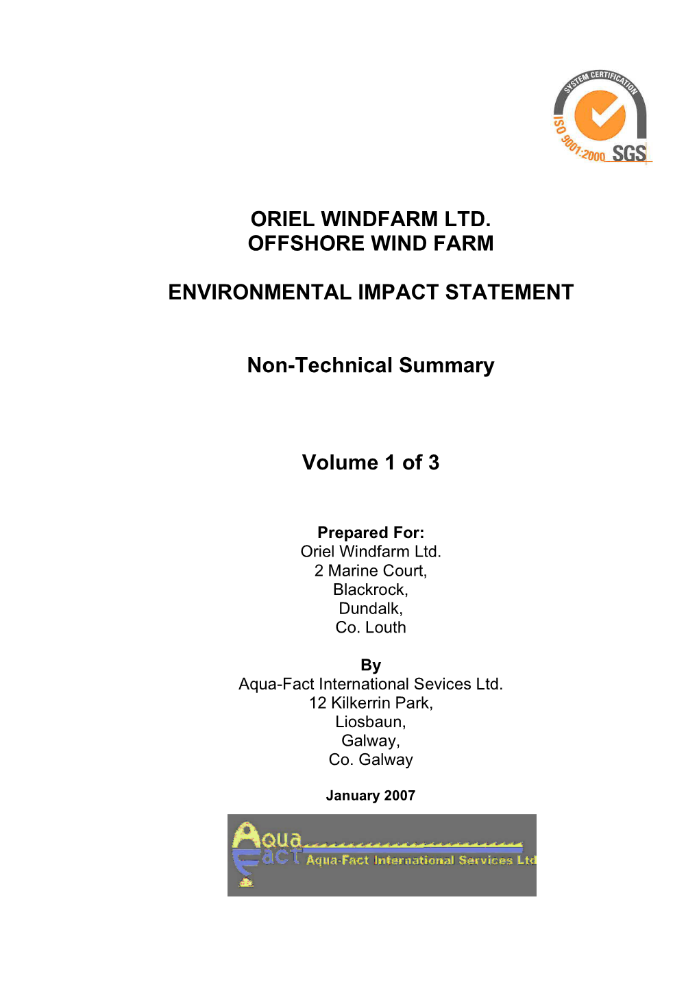 Oriel Windfarm Ltd. Offshore Wind Farm Environmental