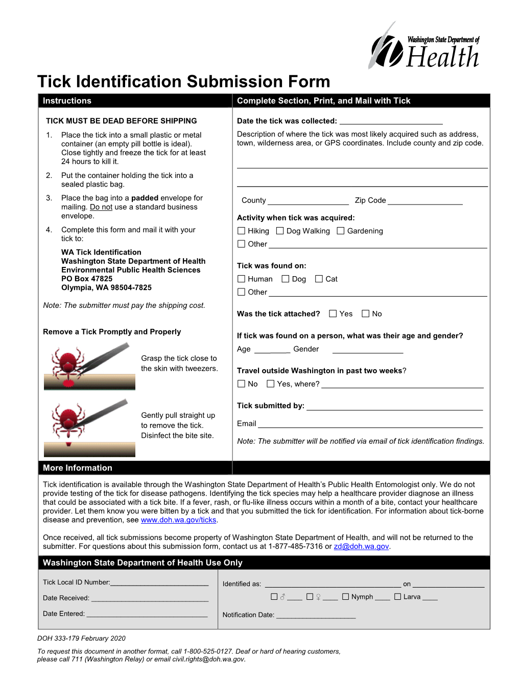 Tick Identification Form