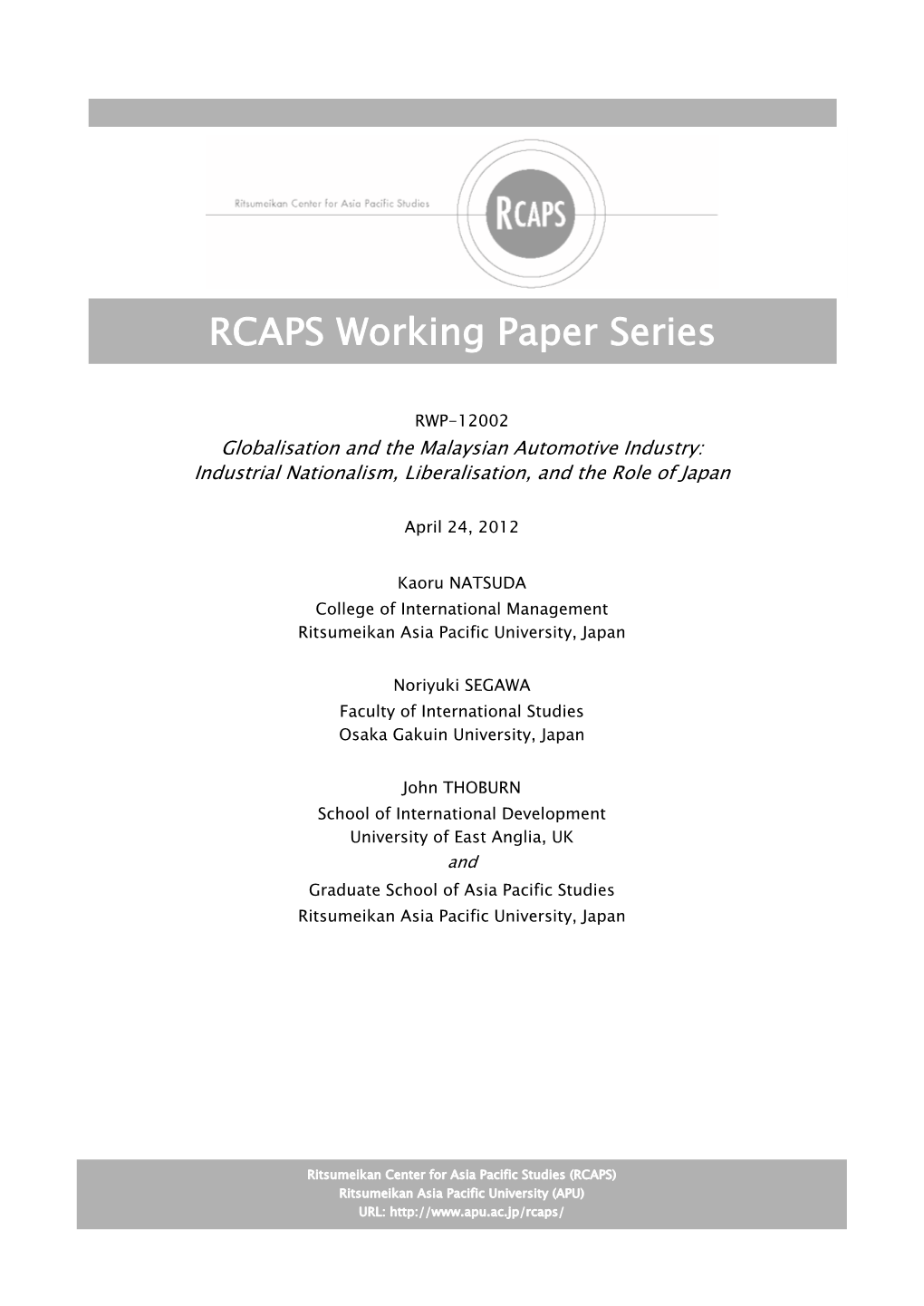 RCAPS Working Paper Series