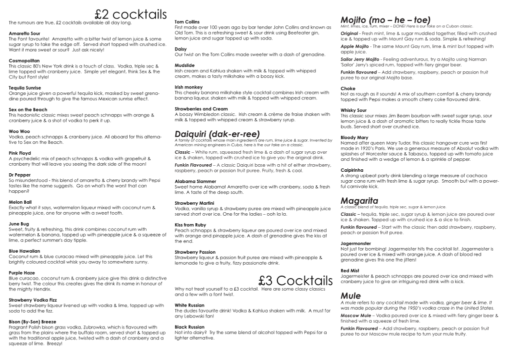 £2 Cocktails £3 Cocktails