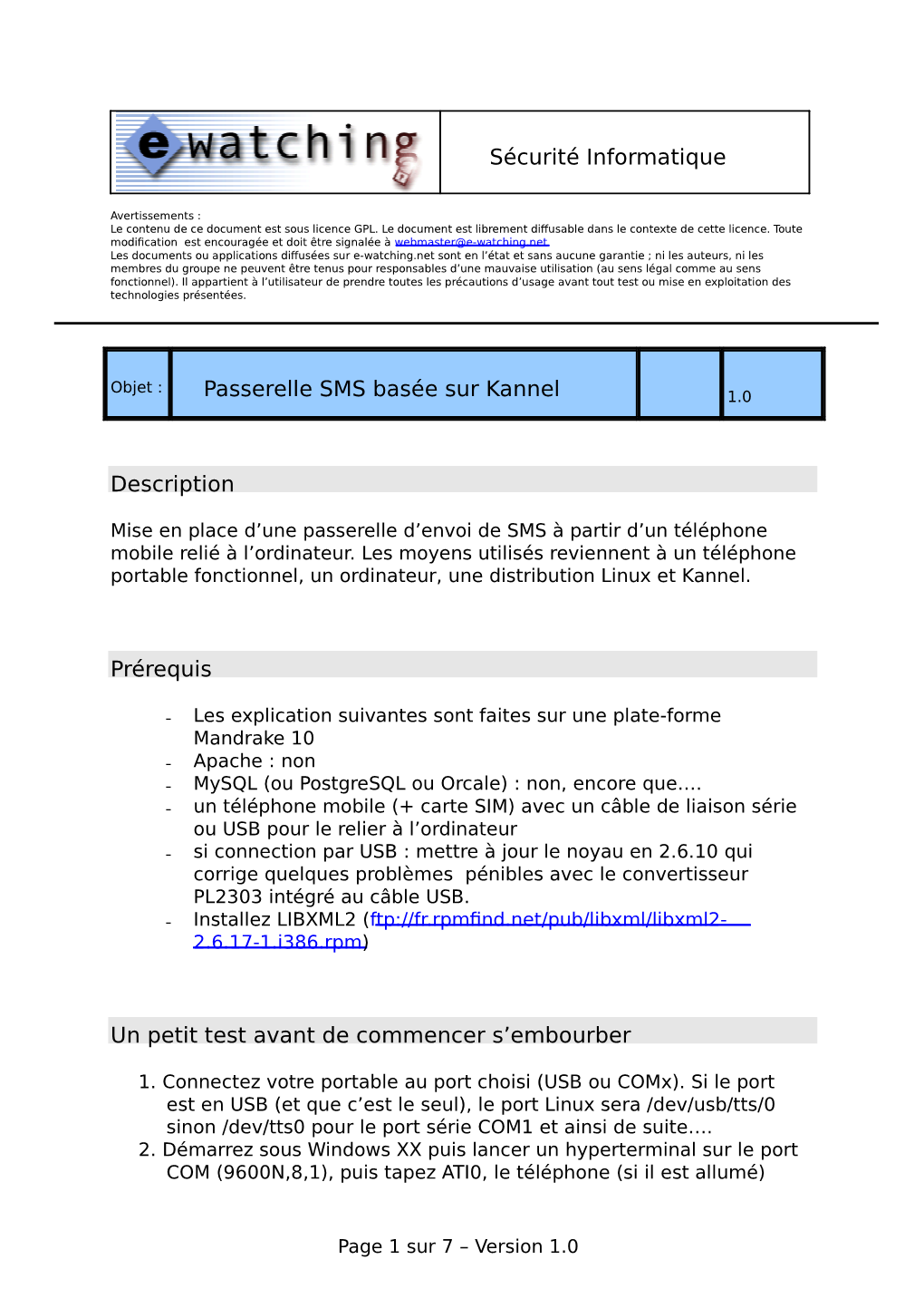 Sécurité Informatique Passerelle SMS Basée Sur Kannel Description Prérequis Un Petit Test Avant De Commencer S'embourber