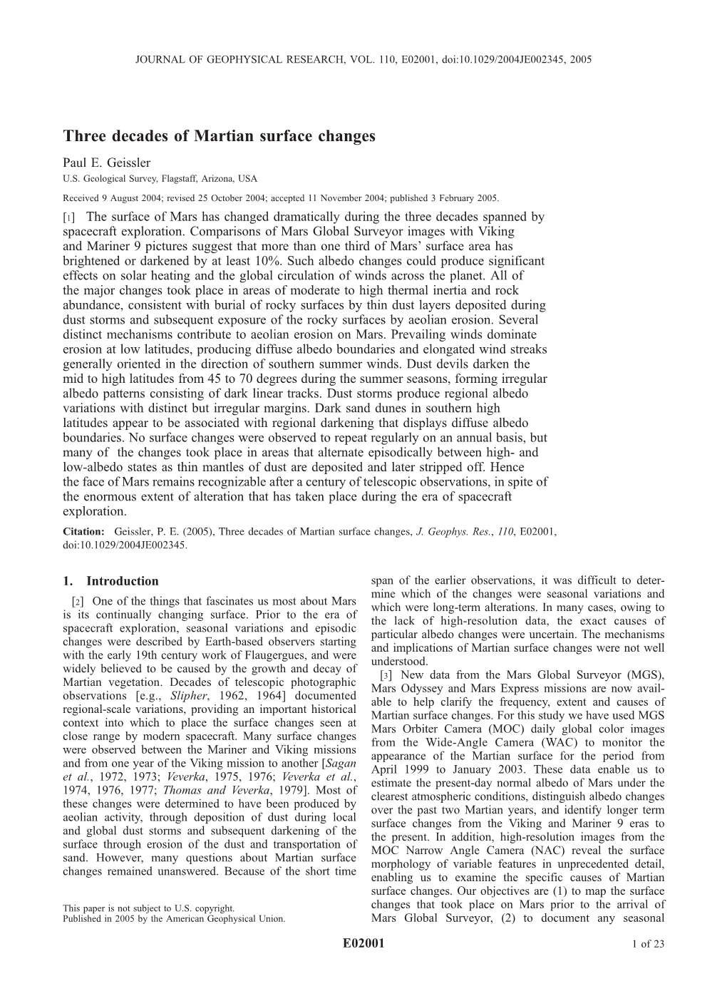 Three Decades of Martian Surface Changes Paul E