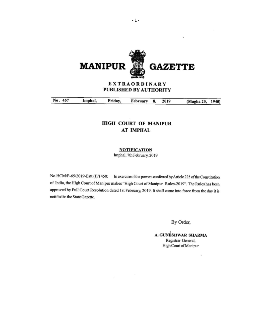 High Court of Manipur Rules, 2019, and High Court of Manipur Civil/Criminal Rules As the Case May Be